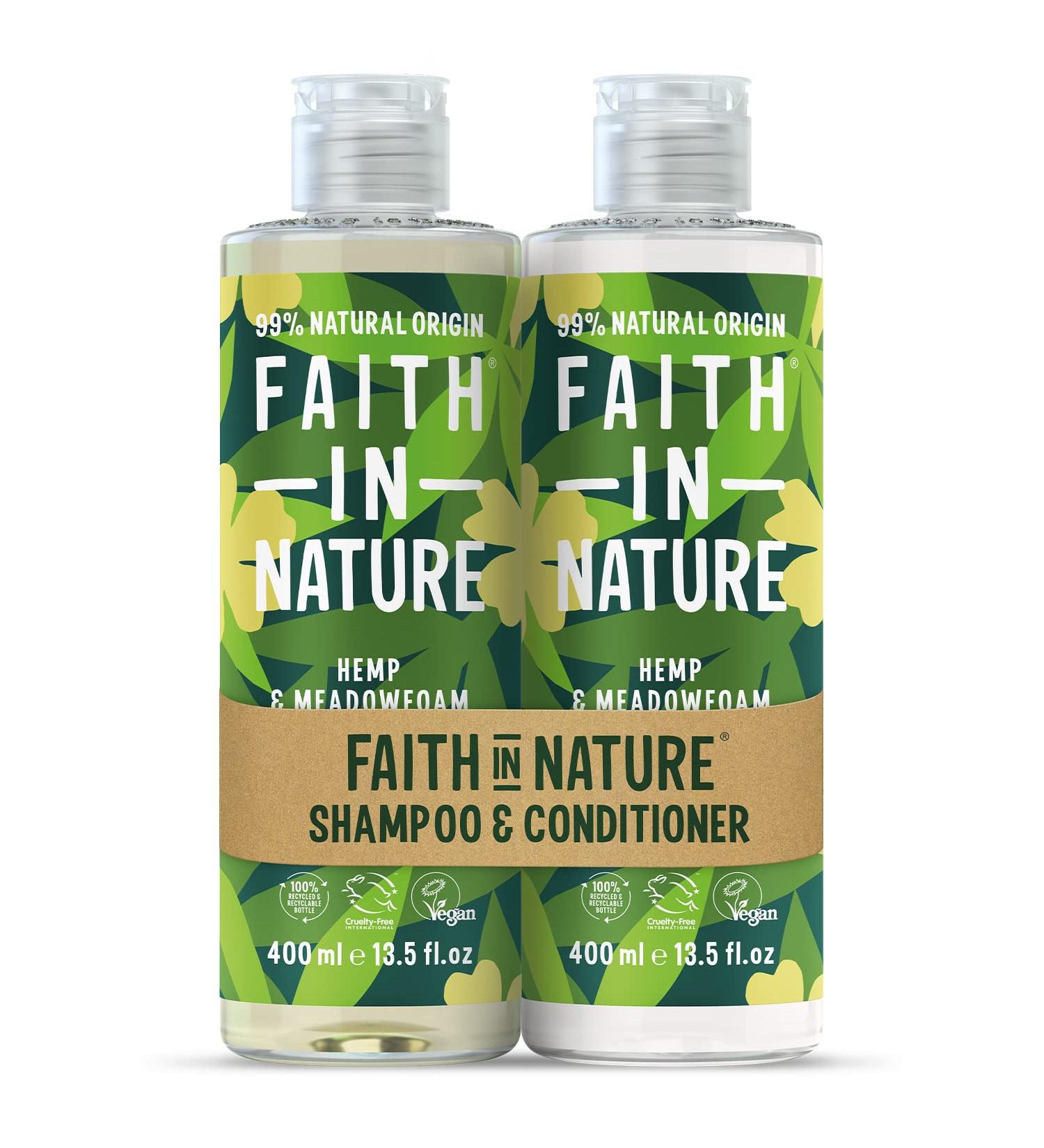 Faith In Nature Natural Hemp & Medowfoam Shampoo and Conditioner Set Restoring Vegan & Cruelty Free No SLS or Parabens For Normal to Dry Hair 2 x 400ml Hemp & Medowfoam 400 ml (Pack of 2) - Buy Online on GoSupps.com