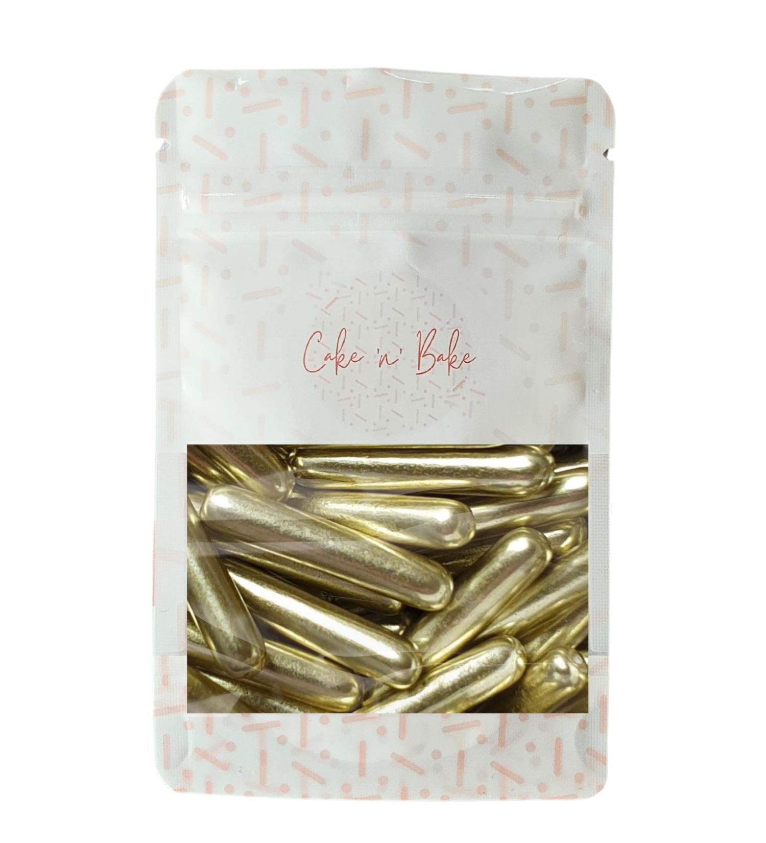 Macaroni Rods Edible Sprinkles (35g) (Metallic Gold)