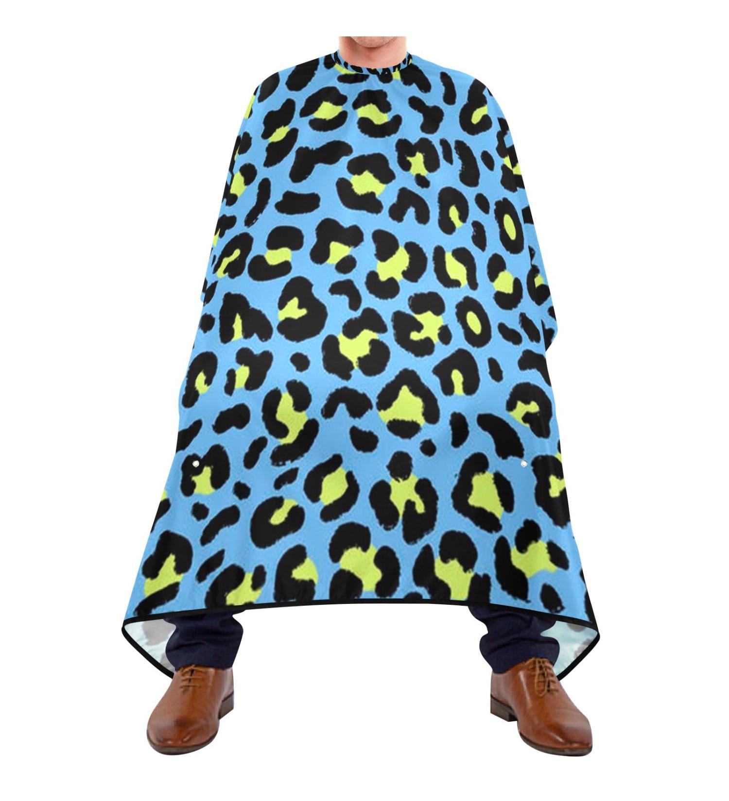 Waterproof Barber Cape - Blue Yellow Leopard Print Hair Cutting Bib for Men & Women | Unisex Cheetah Design - Buy Online on GoSupps.com
