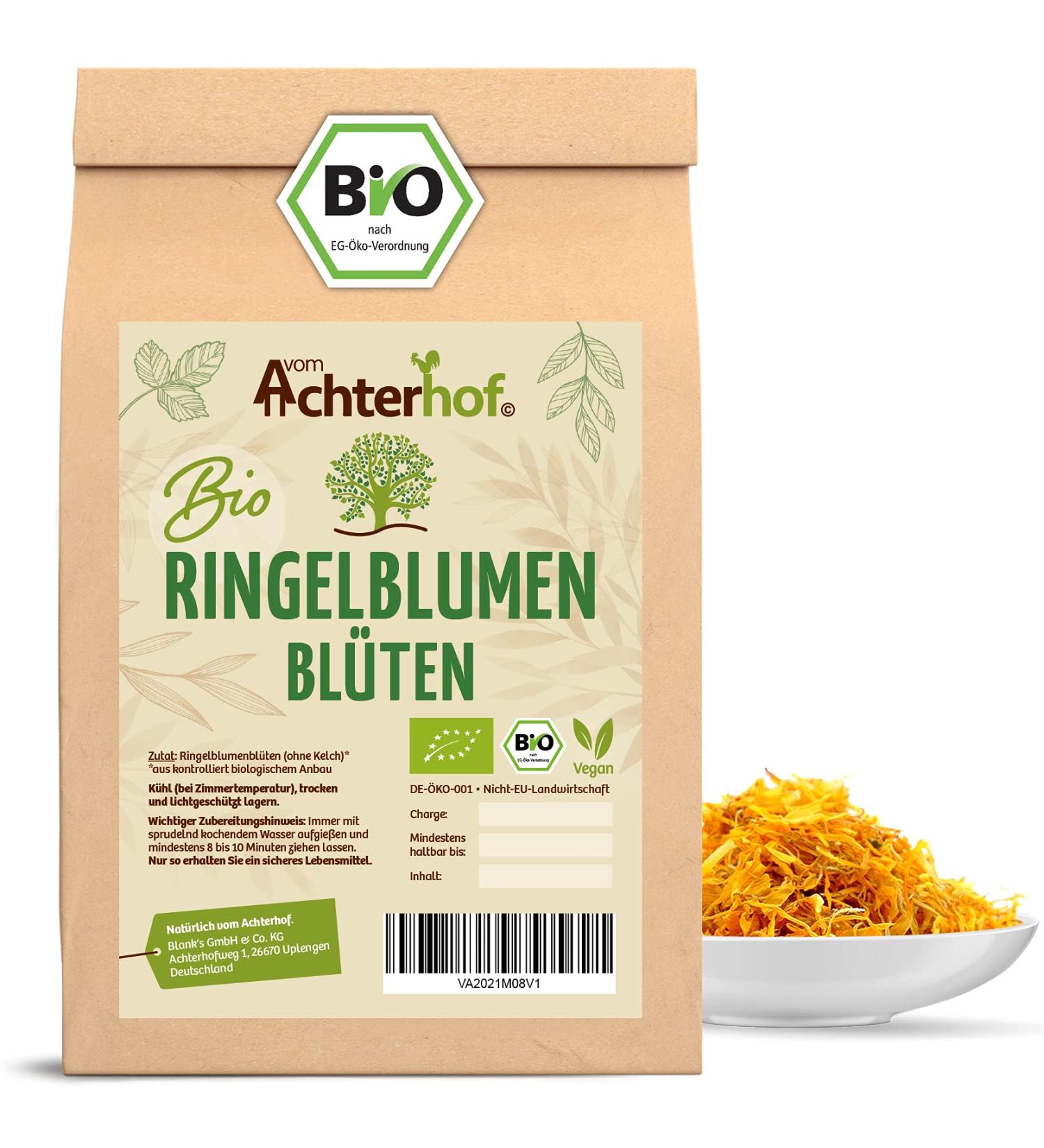 Buy Organic Marigold Blossoms 100g - Calyx-Free Marigold Tea | Achterhof Tea Herbs - Bulk 1kg - Buy Online on GoSupps.com