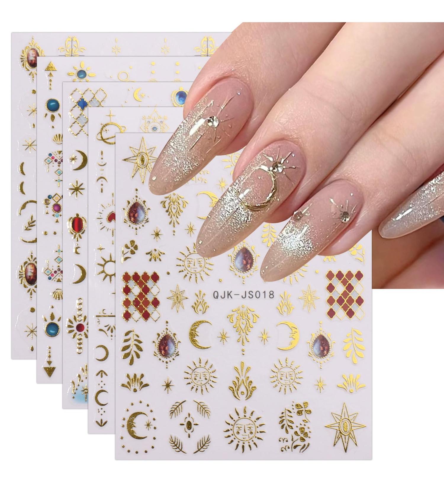 JMEOWIO 9 Sheets Heart Moon Star Sun Nail Art Stickers Decals Self-Adhesive Colorful Gold Nail Supplies Nail Art Design Decoration Accessories - Buy Online on GoSupps.com