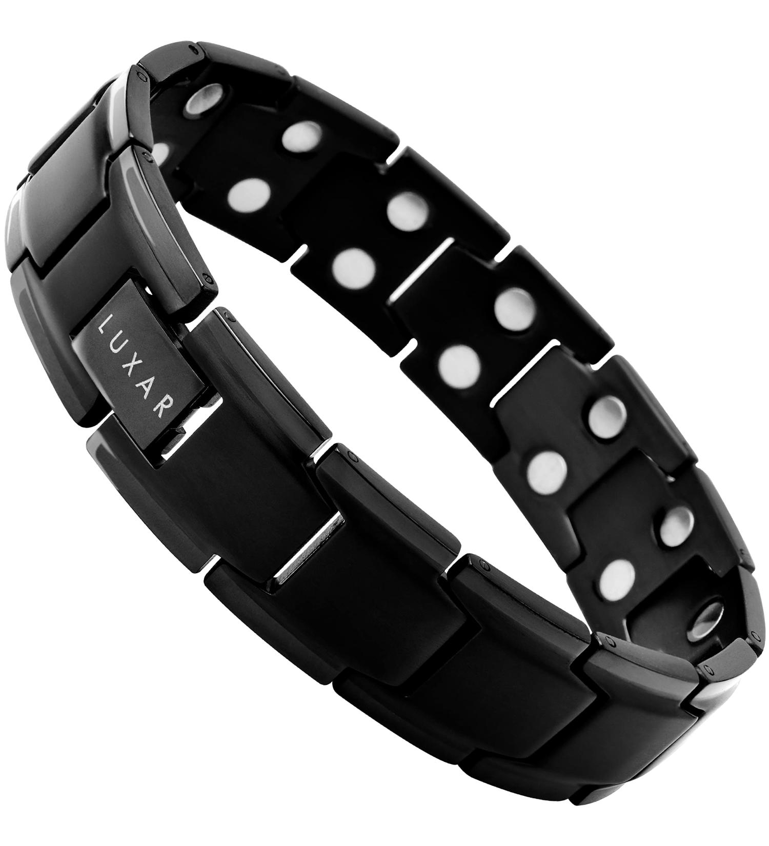 LUXAR Men's Titanium Magnetic Therapy Bracelet for Pain Relief | Double Neodymium Magnets | Adjustable Length | Steel Resizing Tool | Brushed Black - Buy Online on GoSupps.com