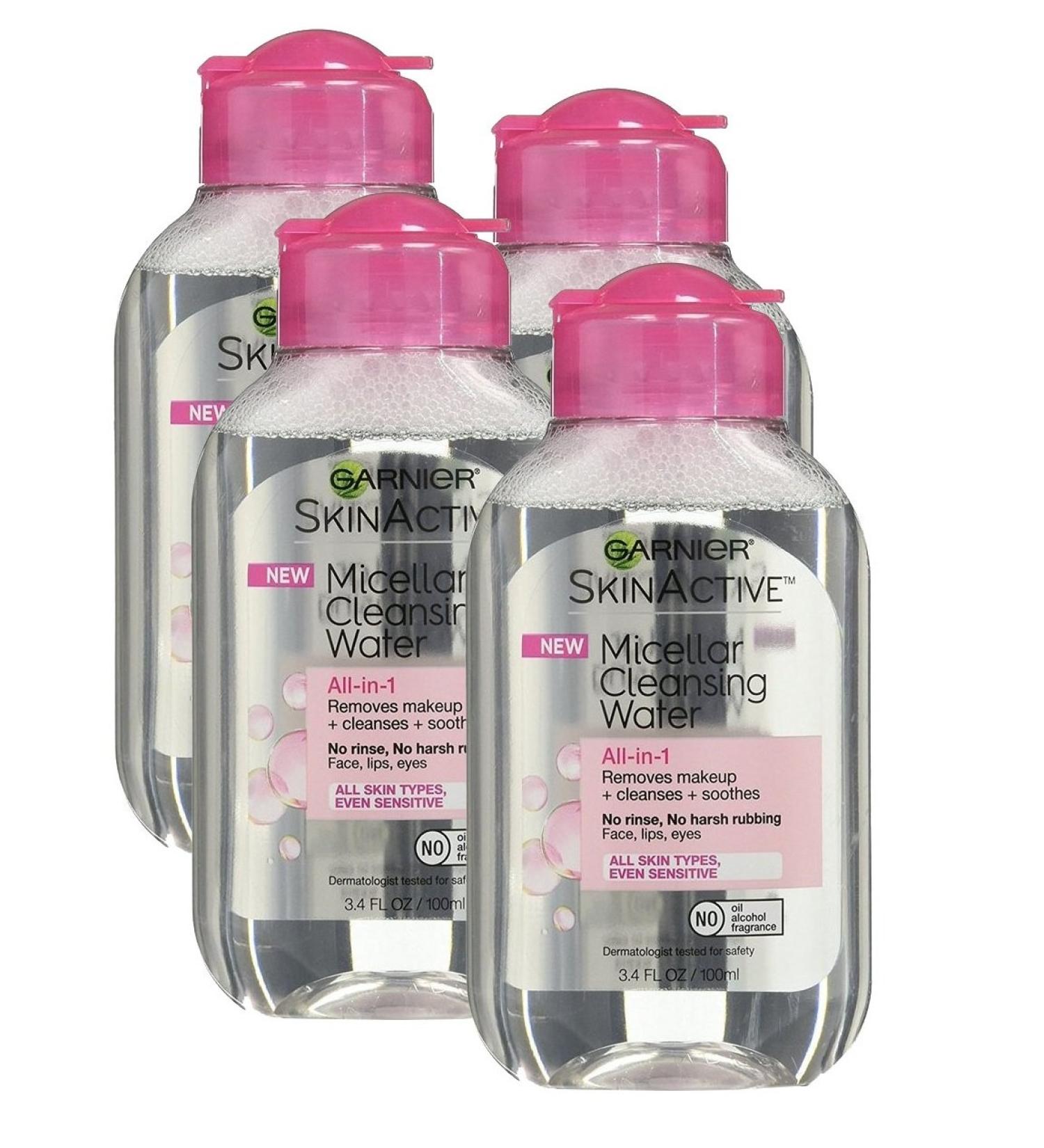 Garnier Skin Active Micellar Cleansing Water Travel Size 3.4oz (4 Pack) - All-in-1 For All Skin Types - Buy Online on GoSupps.com