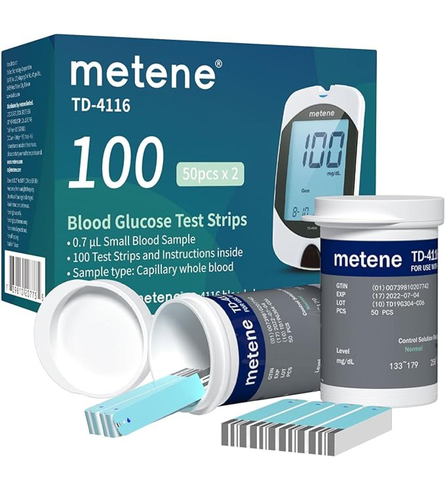 Metene TD-4116 Blood Glucose Test Strips, 100 Count Blood Sugar Test Strips for Diabetes, Use with metene TD-4116 Blood Glucose Monitoring System Only - Buy Online on GoSupps.com