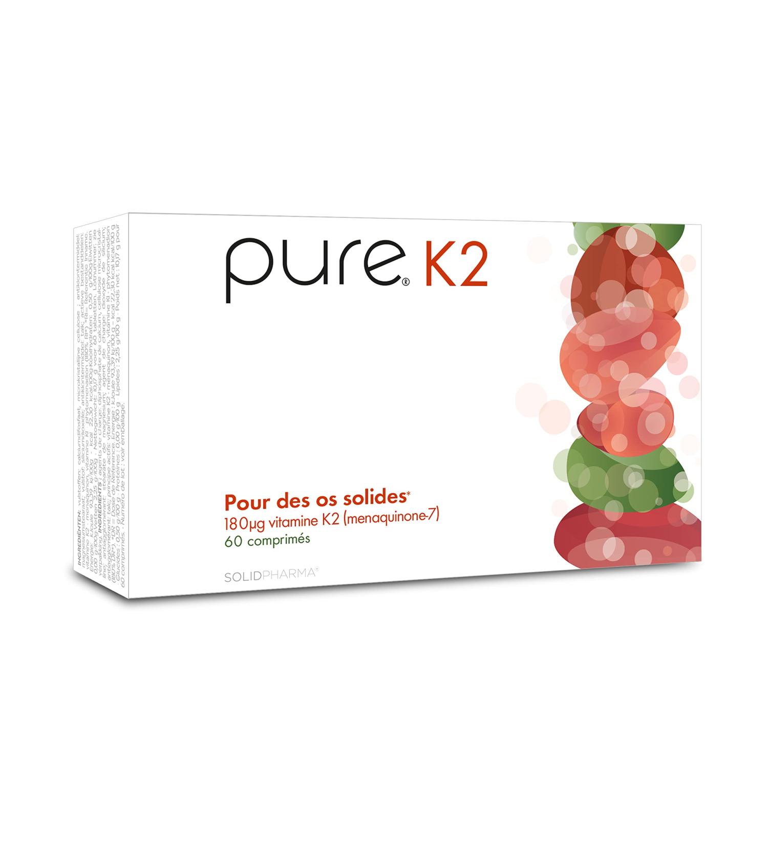 Pure K2 – 60 High Dosed Tablets, Vegan Tablets, For Strong Bones, Contributes to Normal Blood Coagulation