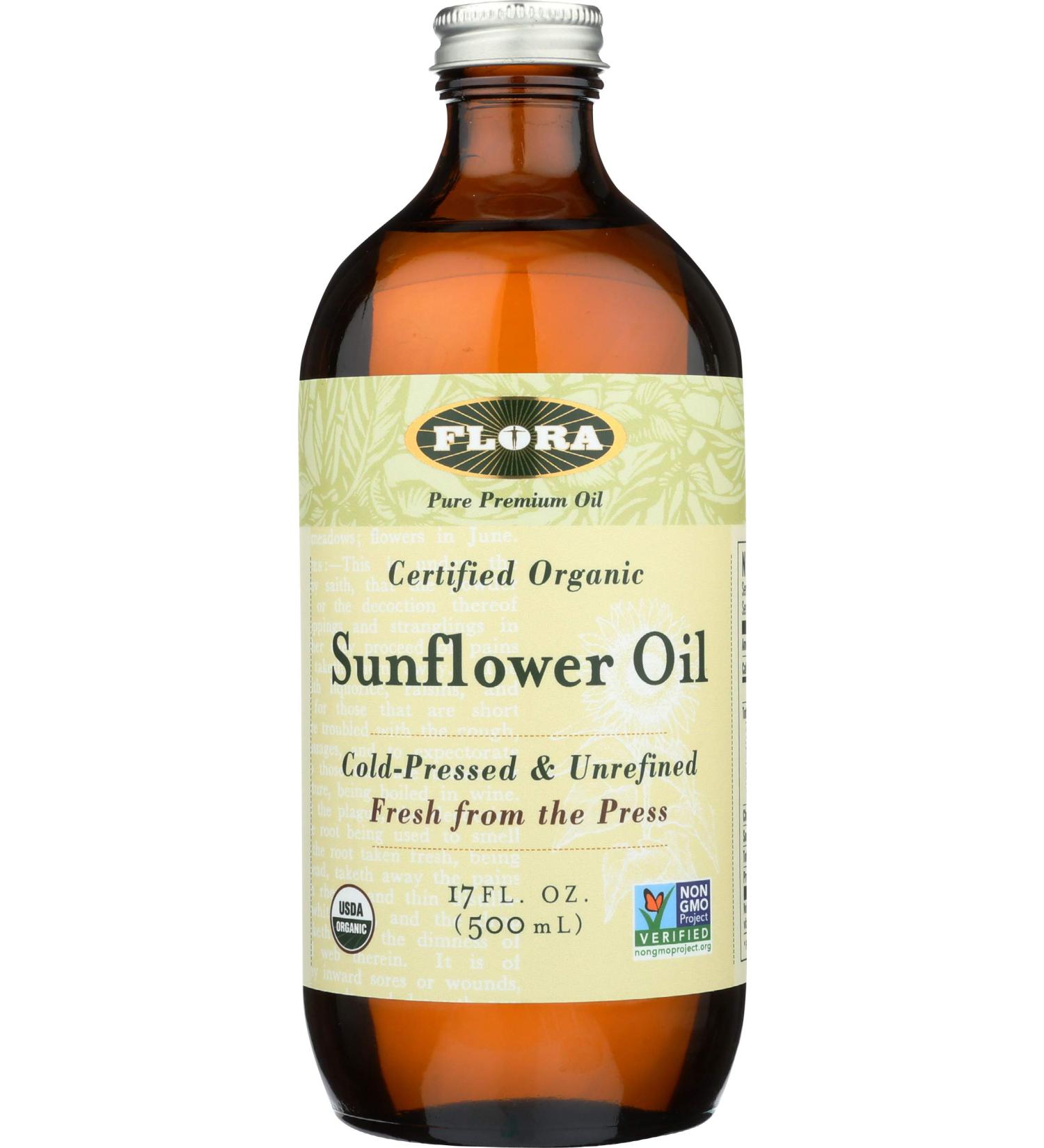 Flora Certified Organic Sunflower Oil - 17 fl oz (500 ml) | Pure & Natural Cooking Oil - Buy Online on GoSupps.com