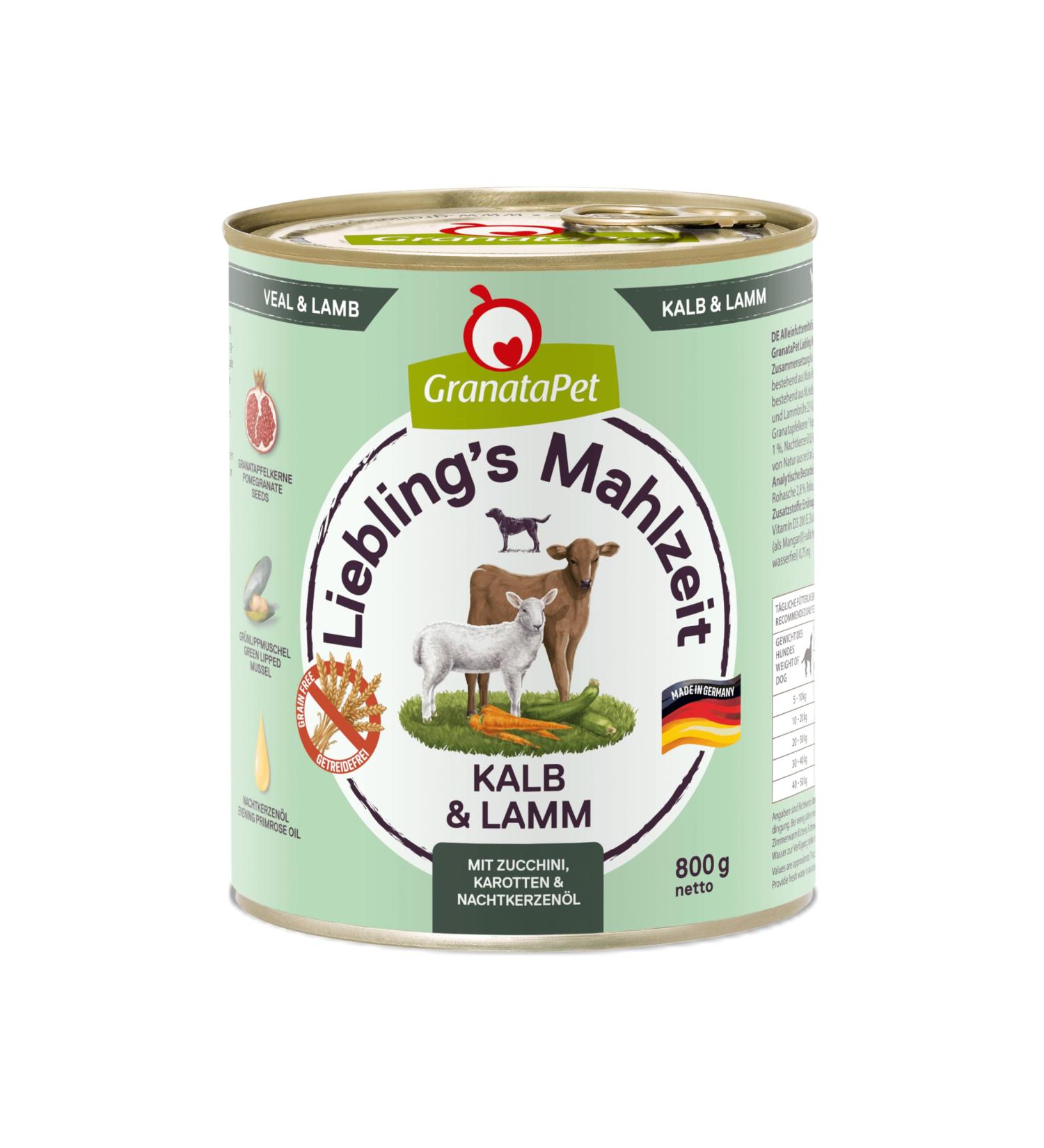 Granatapet Liebling's Calf & Lamb Wet Dog Food - Grain-Free No Sugar Additives 6 x 800g Pack - Buy Online on GoSupps.com