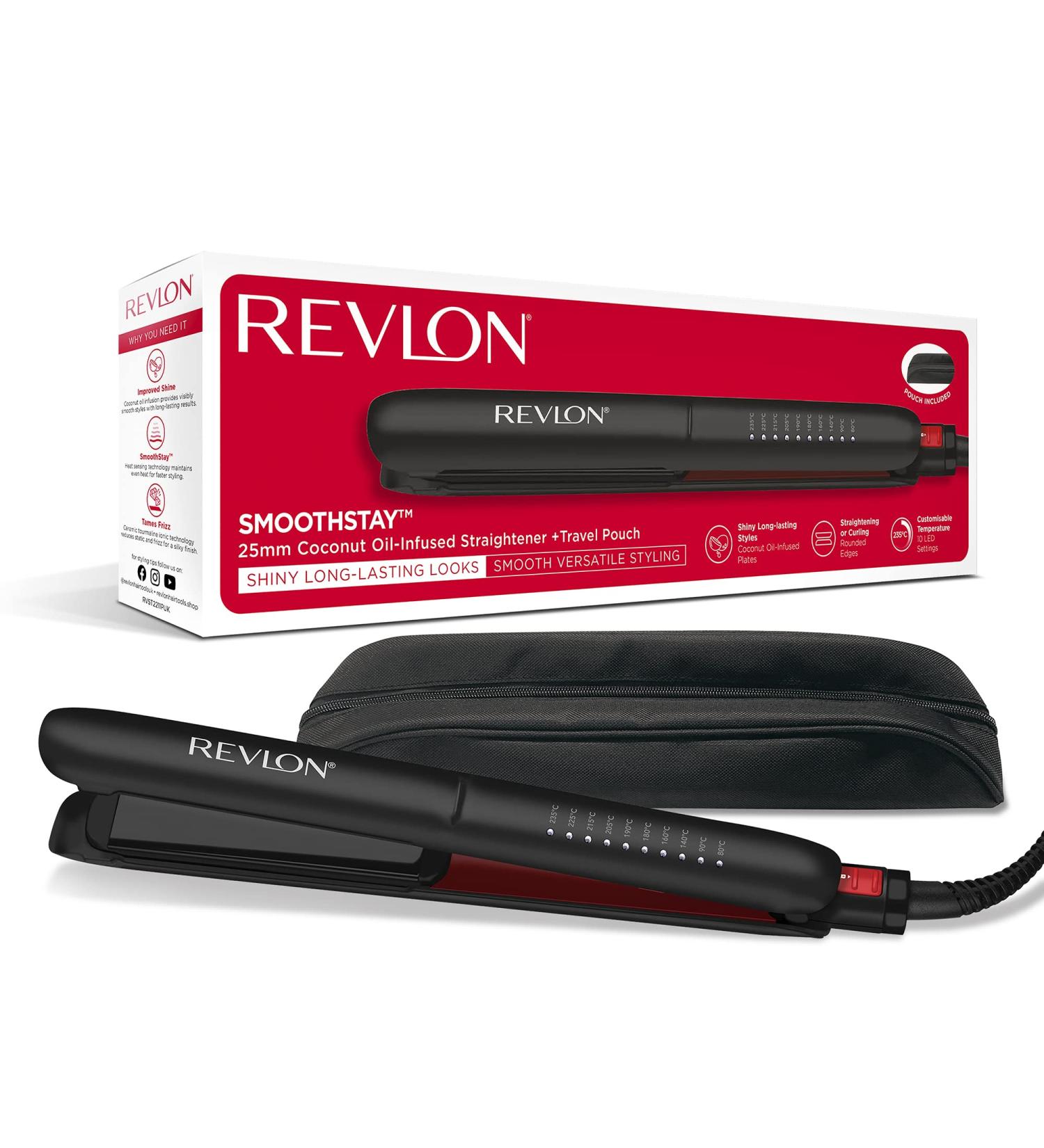 Revlon Smoothstay Coconut Oil-Infused Hair Straightener | Triple-Coated Ceramic Plates | 25mm Floating Plates | Customizable Temperature up to 235 C | RVST2211P - Buy Online on GoSupps.com