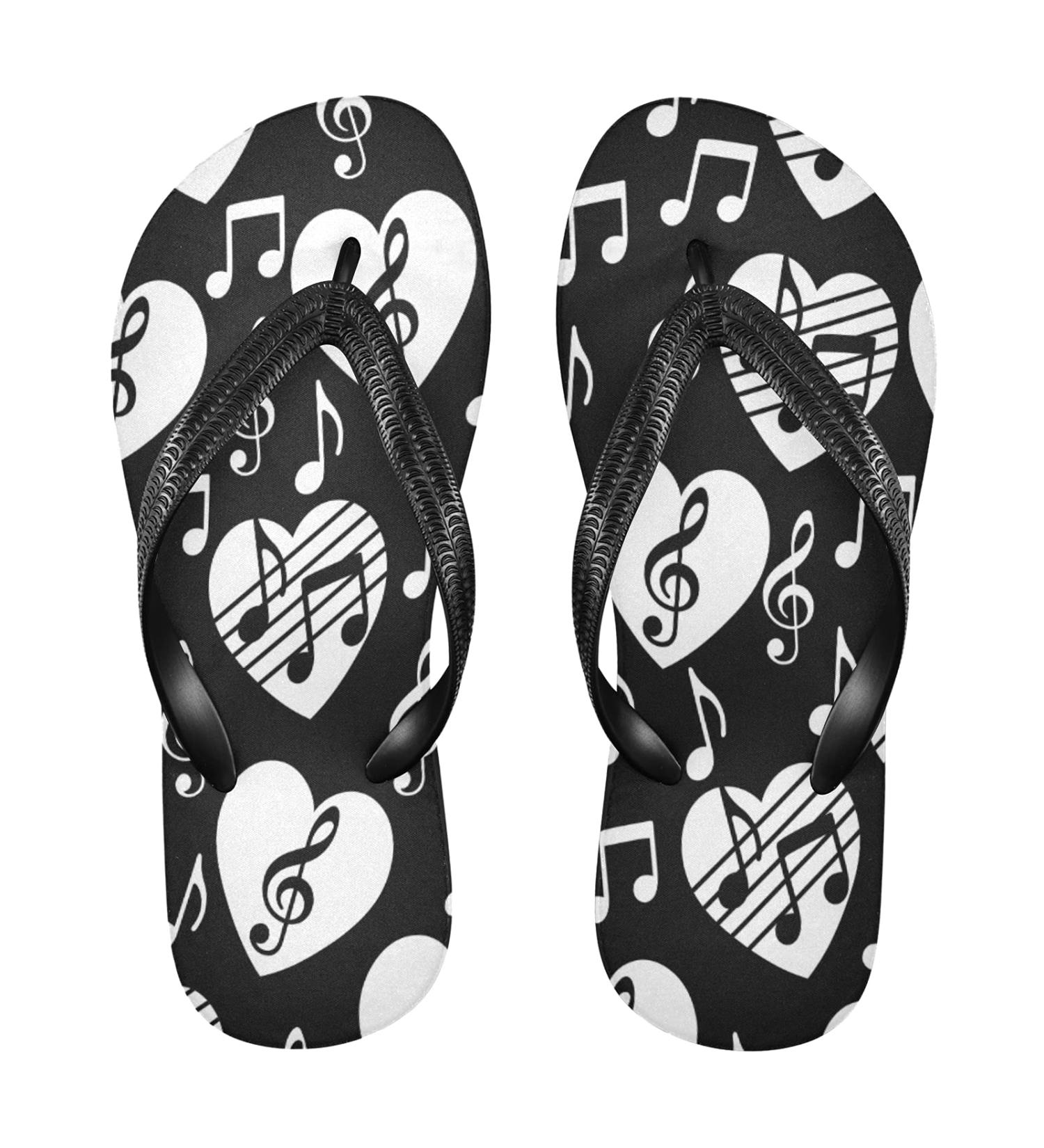Mnsruu Musical Note Heart Flip Flops - Black & White | XL Size for Home Hotel Spa & Travel - Shop Now! - Buy Online on GoSupps.com