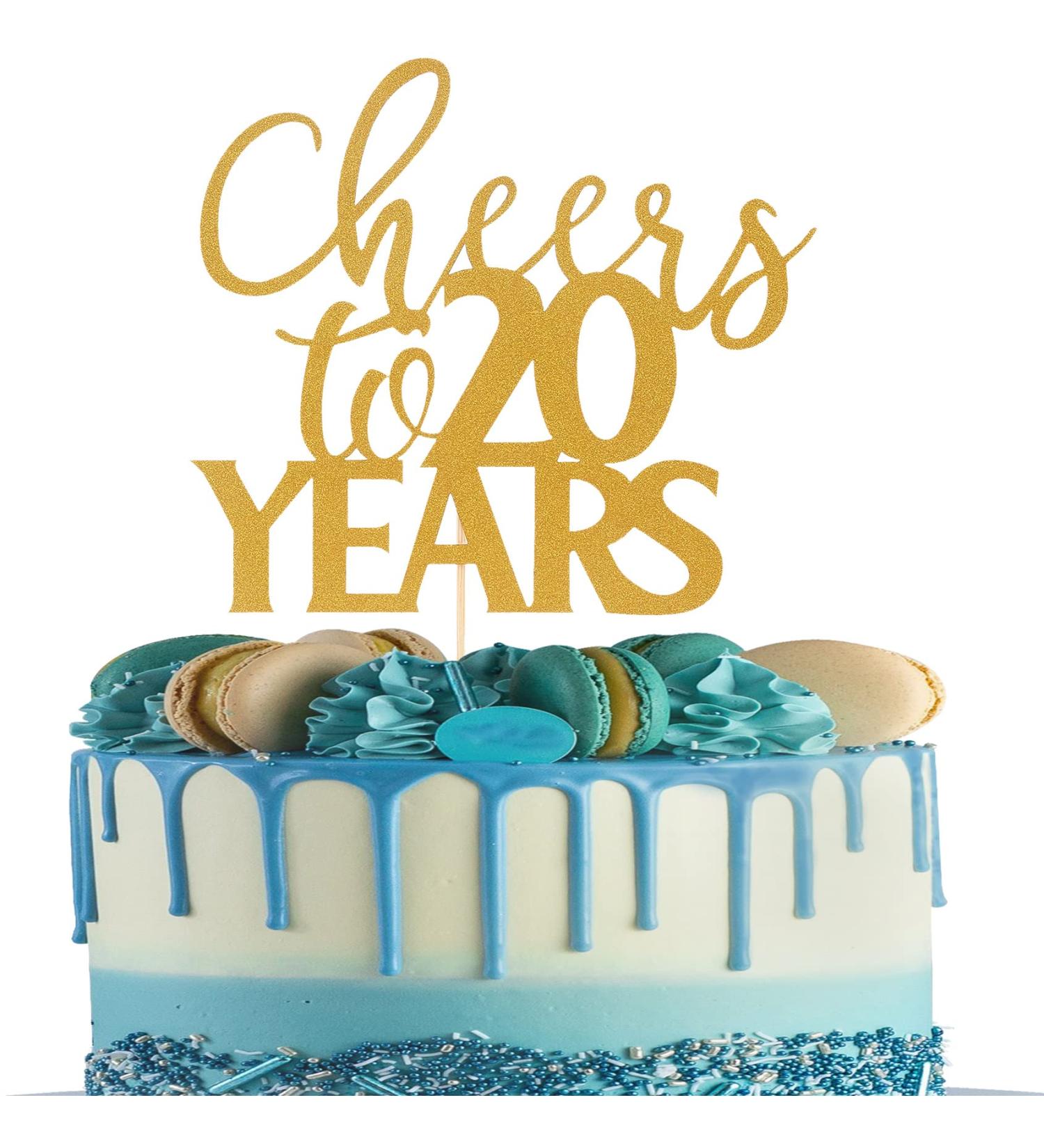 Cheers 20 To Years Cake Topper - Gold Glitter Happy 20 Birthday Cake Toppers 20 Years Wedding Anniversary Party Decorations Single-Side Gold Glitter Twenty Birthday Cake Decorations Supplies (gold) - Buy Online on GoSupps.com