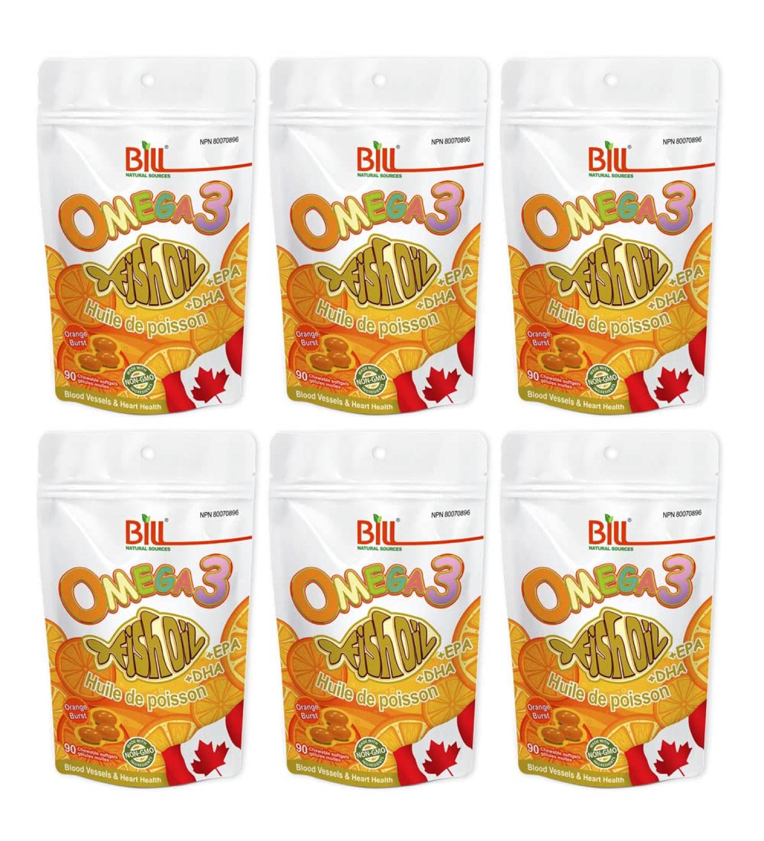Bill Orange Burst Omega-3 Fish Oil 90 chewable softgels in bag (6 packs) - Buy Online on GoSupps.com