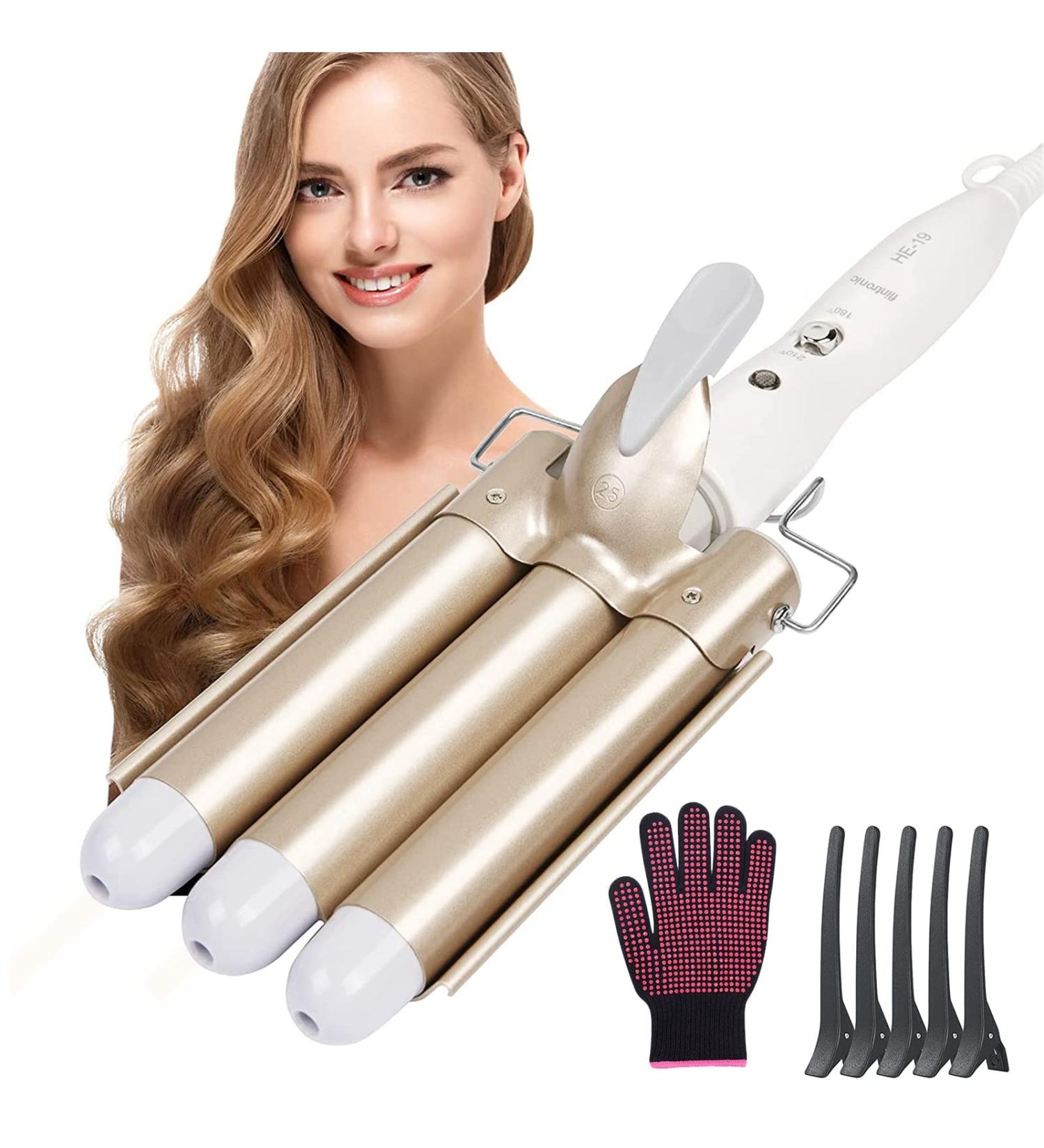 Flintronic 3-Barrel Curling Iron - 22mm Wave Iron for Long & Short Hair | Quick Heating Curler with 5 Hairpins - Buy Online on GoSupps.com