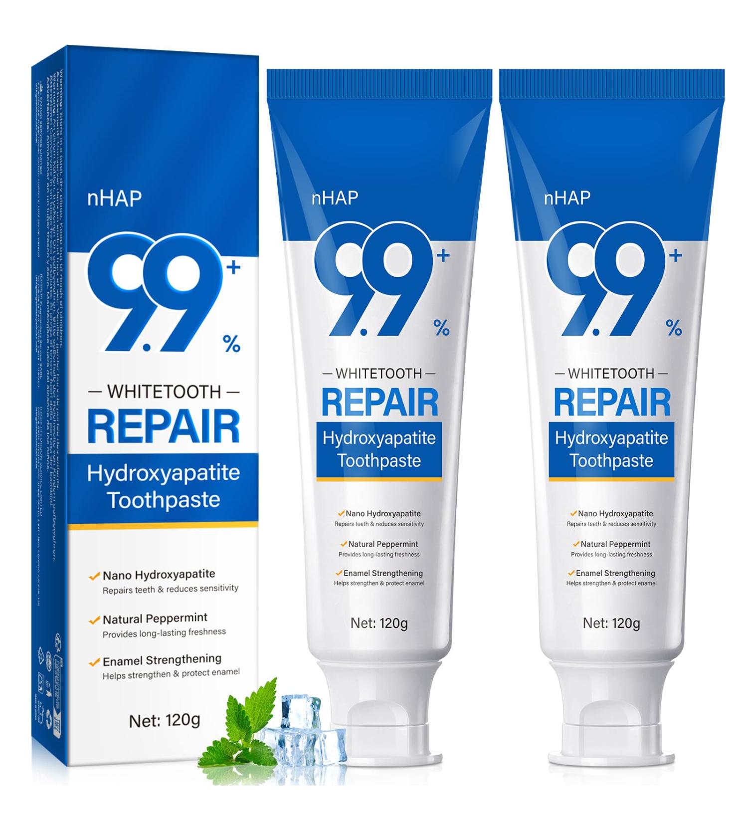 9.9%Hydroxyapatite Toothpaste for Enamel Protection and Tooth Strengthening Hidroxiapatita Toothpaste Whittooth and Repairs Teeth Reduces Sensitivity Natural Peppermint Fresh Breath for Oral Health 2 - Buy Online on GoSupps.com