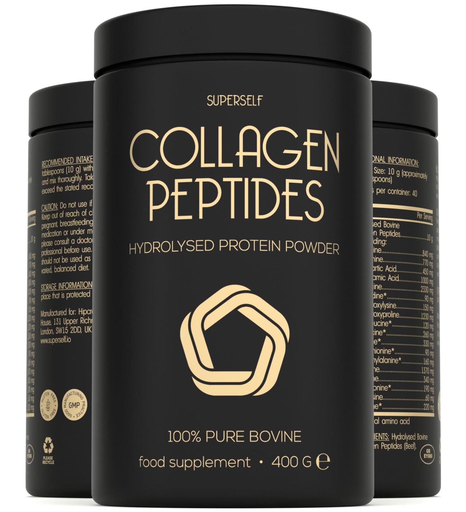 Premium Collagen Powder - Collagen Supplements for Women & Men - Pure Bovine Collagen Peptides 400g - Hydrolysed Collagen Type 1 and 3 for Skin Hair & Nails - Tasteless Dissolves Easily Mixes Well - Buy Online on GoSupps.com