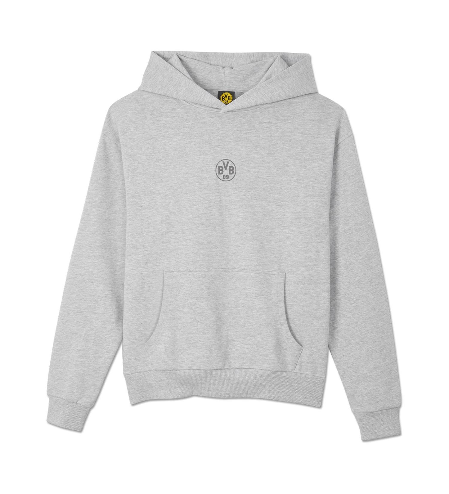Shop Borussia Dortmund BVB Hoodie Essentials | Grey Basic Pullover S-3XL - International Shipping Available - Buy Online on GoSupps.com