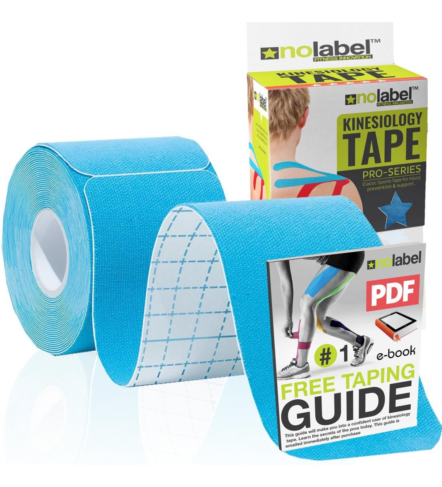 NO LABEL Blue Pre Cut Kinesiology Tape - 5m Roll for Muscle Recovery - Free Taping Guide Included - Buy Online on GoSupps.com