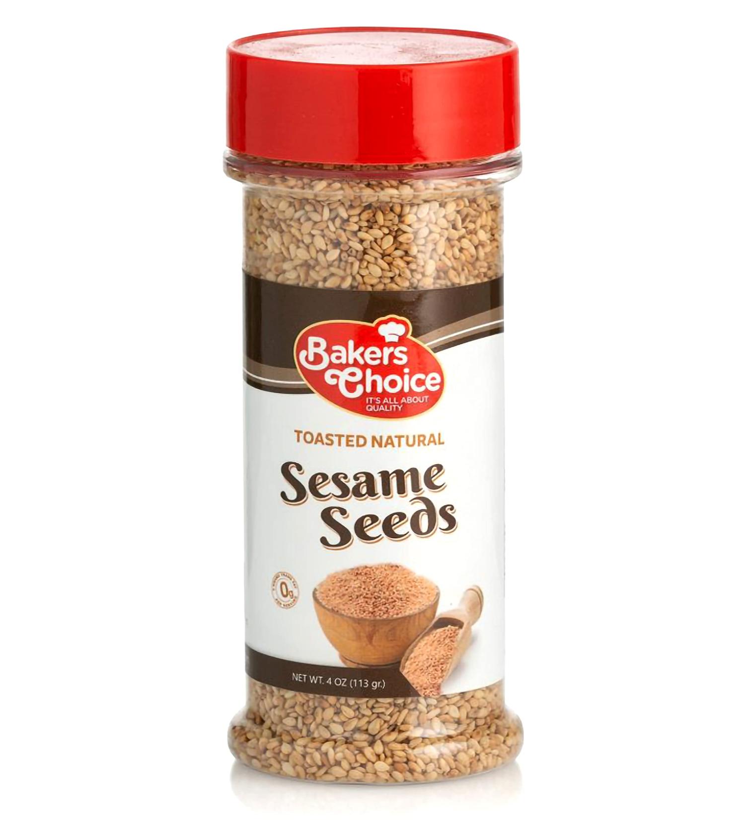 Baker's Choice Natural Toasted Sesame Seeds - All Natural Seasoning for Baking and Cooking - Gluten-Free & Kosher - 4 Oz. Resealable Container - Buy Online on GoSupps.com