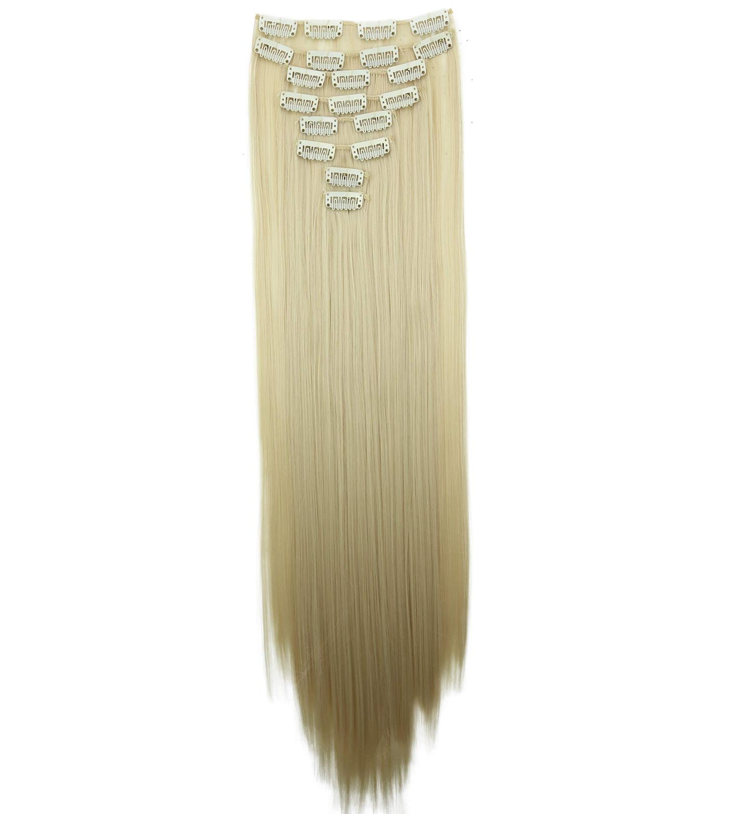 CAISHA by PRETTYSHOP XXL 24 8 Pieces Clip In Hair Extensions Platinum Blond #613 - Straight Hair Extension Set - Buy Online on GoSupps.com