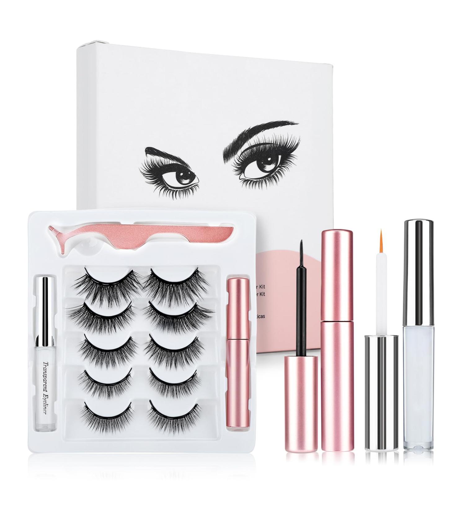 Magnetic Eyelashes and Magnetic Eyeliner Kit 5 Pairs 3D Reusable Magnetic False Lashes and 2 Tubes of Magnetic Eyeliner Easy to Wear Waterproof Long Lasting Natural Eyelashes - Buy Online on GoSupps.com