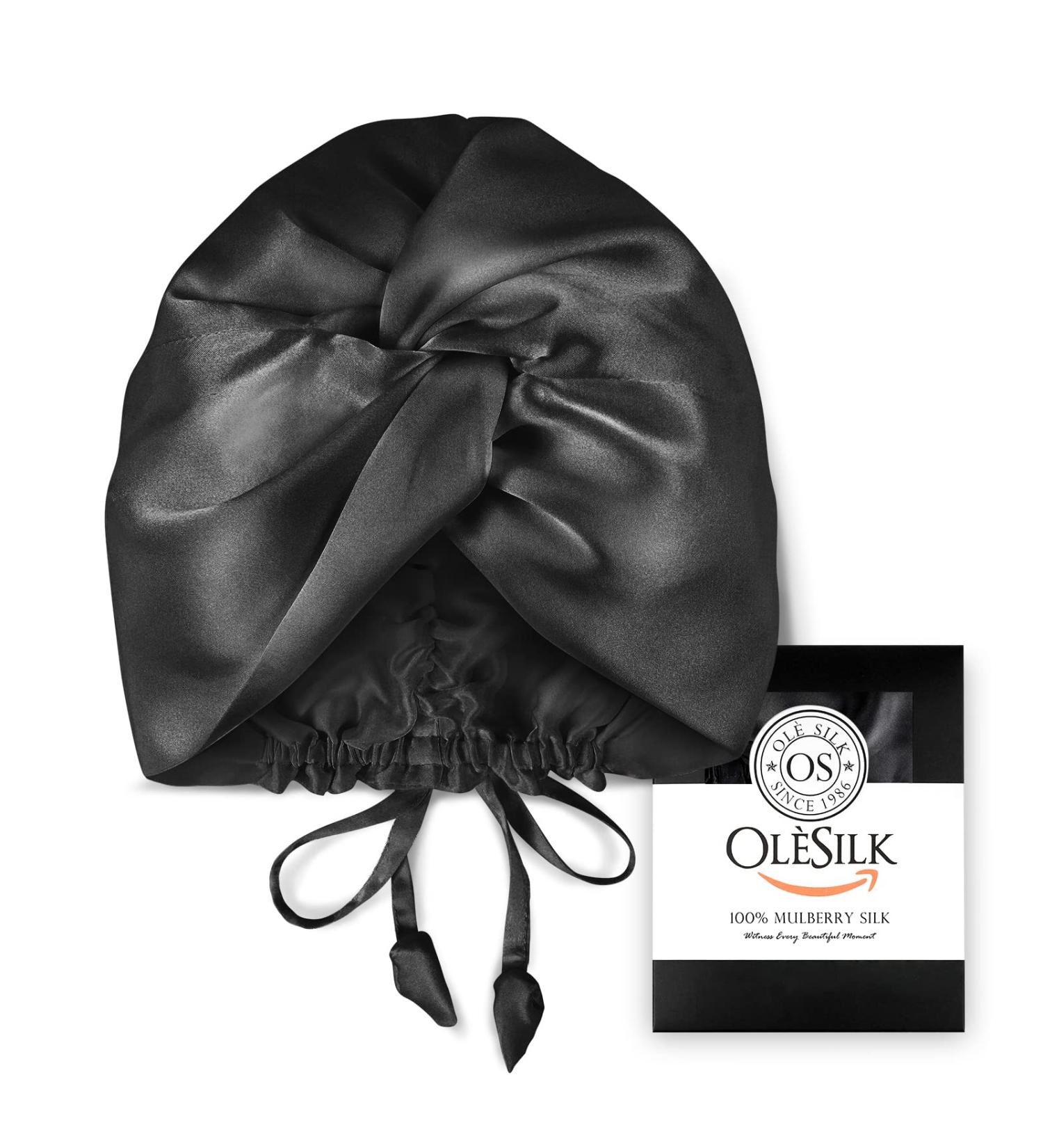 OLESILK 22 Momme Silk Sleep Bonnet for Curly Hair | 100% Mulberry Silk Cap for Women | Black - Buy Online on GoSupps.com