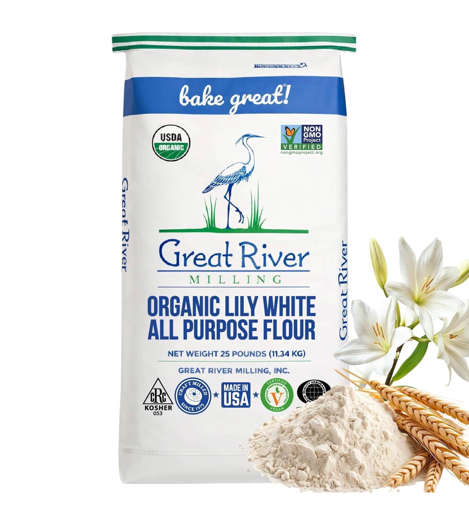 Great River Organic Milling Lily White Bread Flour 25 Lb - All-Purpose Organic Flour - Buy Online on GoSupps.com