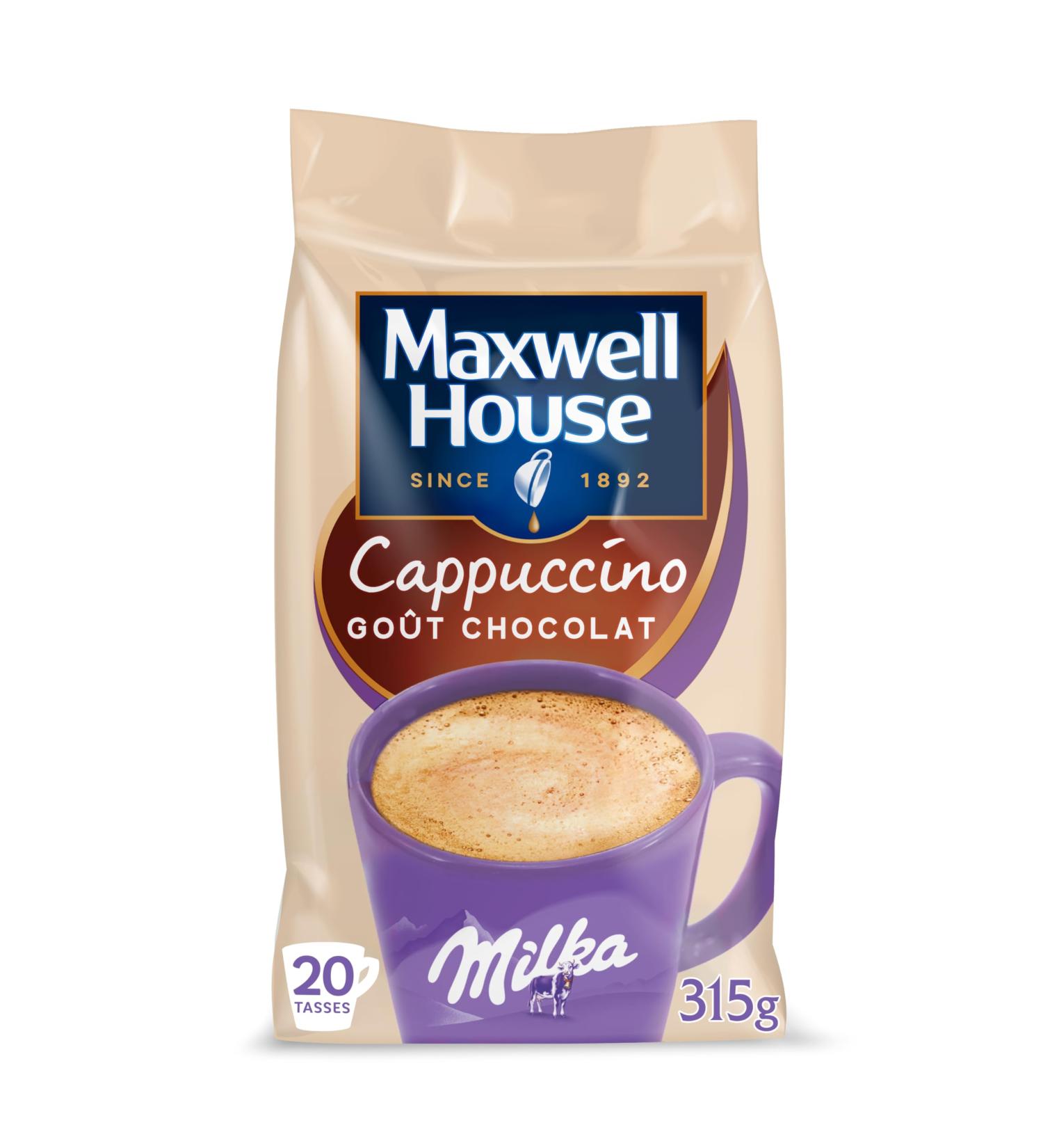 MAXWELL Cappuccino Milka Sachet de 315g de Cappuccino au Chocolat Milka Soluble 20 Tasses 315 g (Lot de 1)