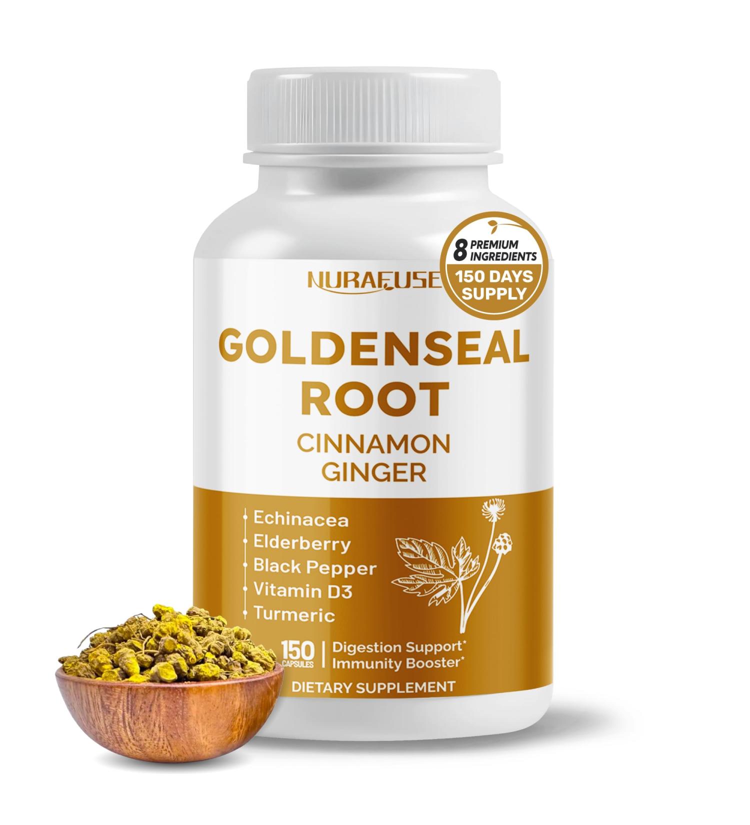 Goldenseal Root 8-in-1 Formula - with Cinnamon Ginger Echinacea Elderberry Black Pepper Vitamin D3 - Non-GMO Gluten-Free Soy-Free 150 count (pack of 1) - Buy Online on GoSupps.com