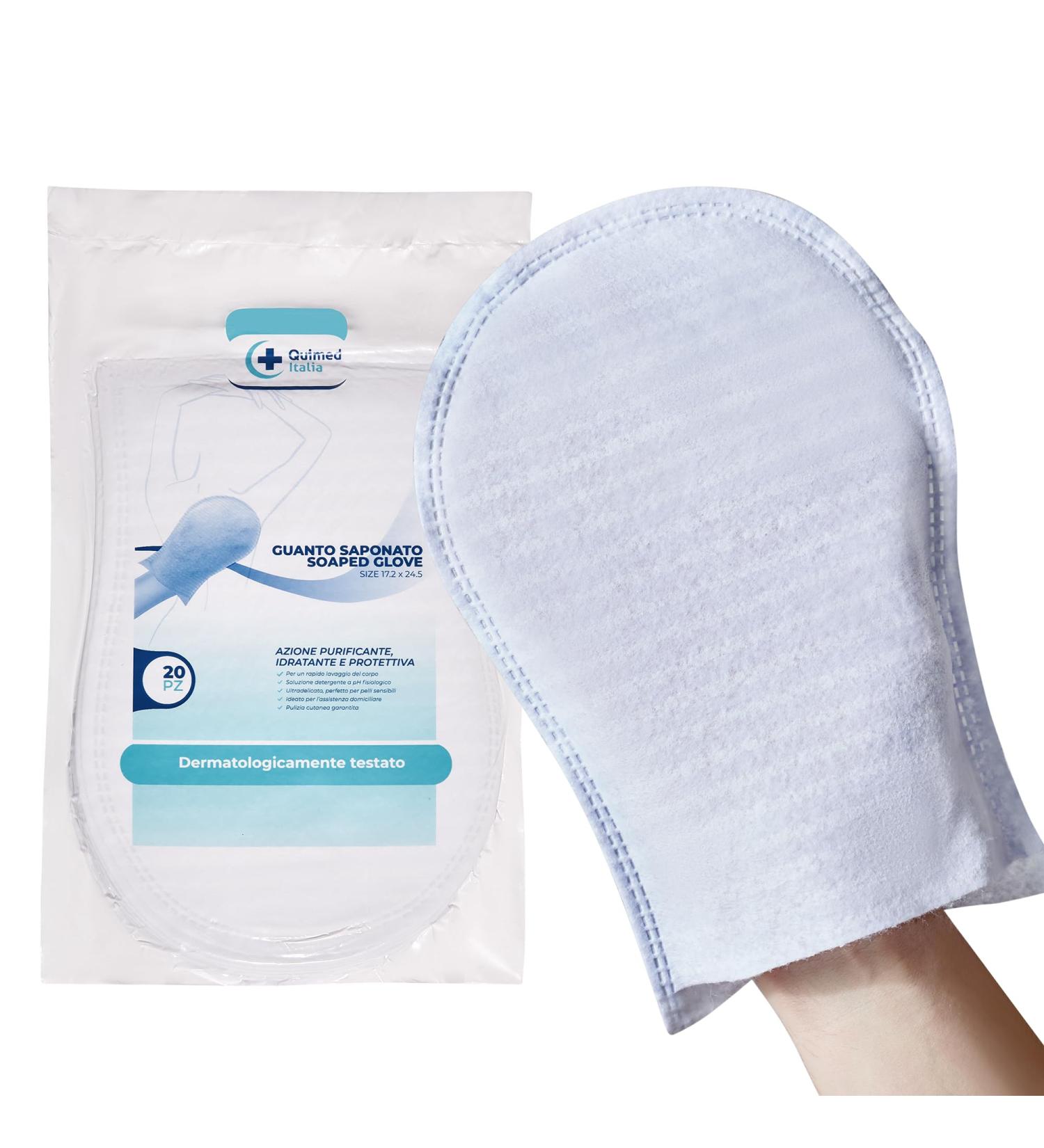 Quimed Italia Disposable Washcloths - pH Neutral Soap & Sterile Washing Gloves - 60 Pack for Adults - Buy Online on GoSupps.com