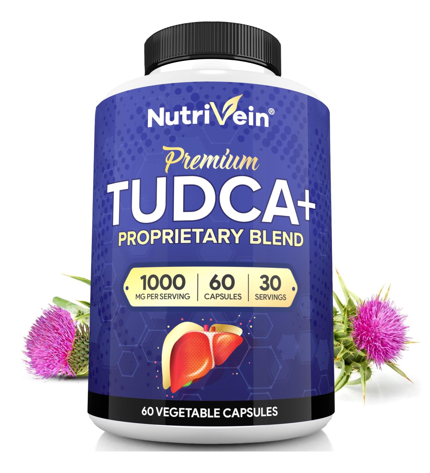 Nutrivein Premium TUDCA+ Liver Support Supplement 1000mg - 30 Day Supply (60 Caps): TUDCA Supplement Bile Salts for Liver Wellness - Buy Online on GoSupps.com