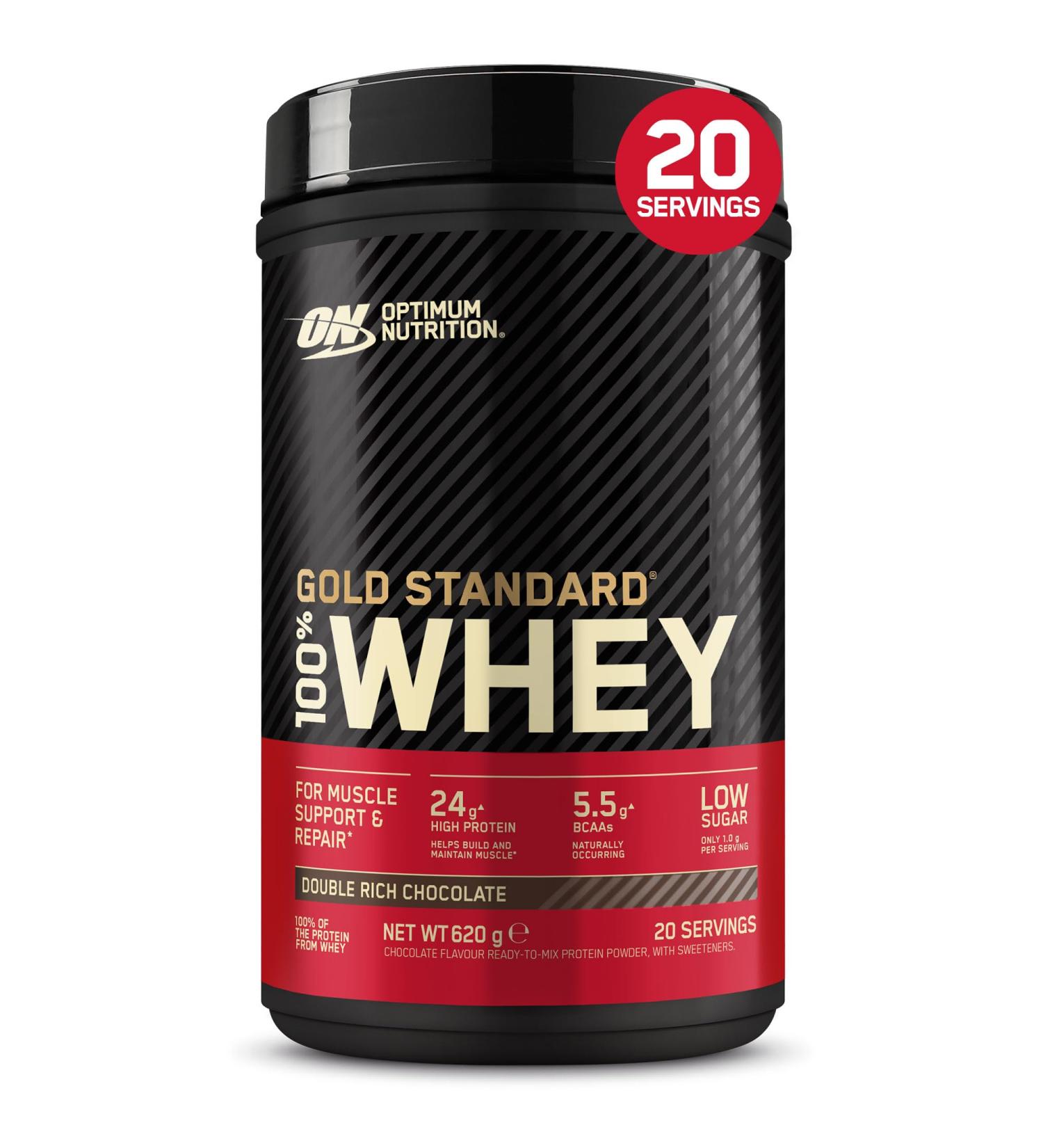 Optimum Nutrition Gold Standard 100 Whey Protein Powder Double Rich Chocolate 620g 20 Servings - Buy Online on GoSupps.com