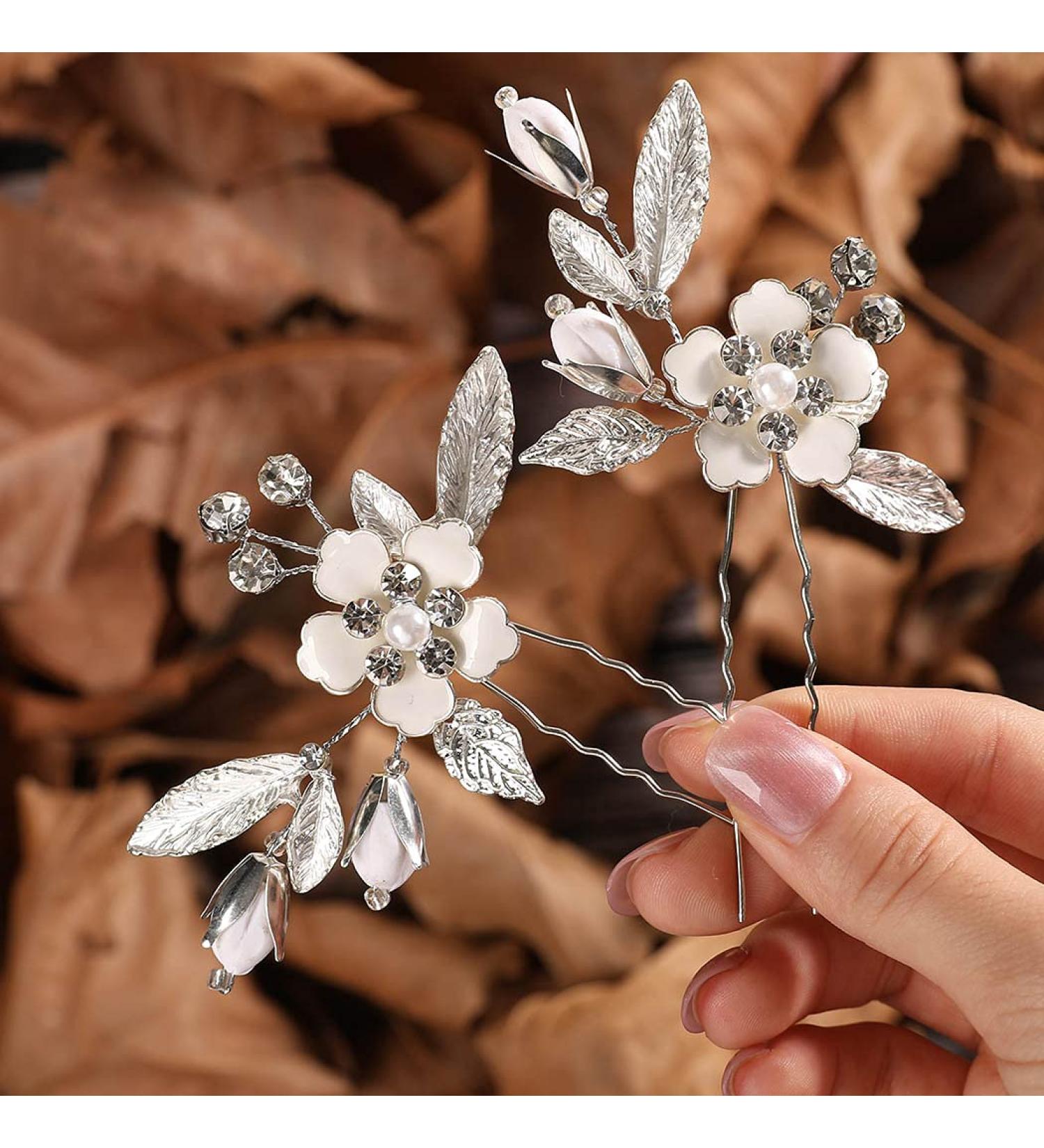 Buy Fashband Floral Bridal Hair Pins Clips - Silver Leaf Crystal Hair Accessories for Women & Girls (2 Pack) | Elegant Wedding Headpiece - Buy Online on GoSupps.com