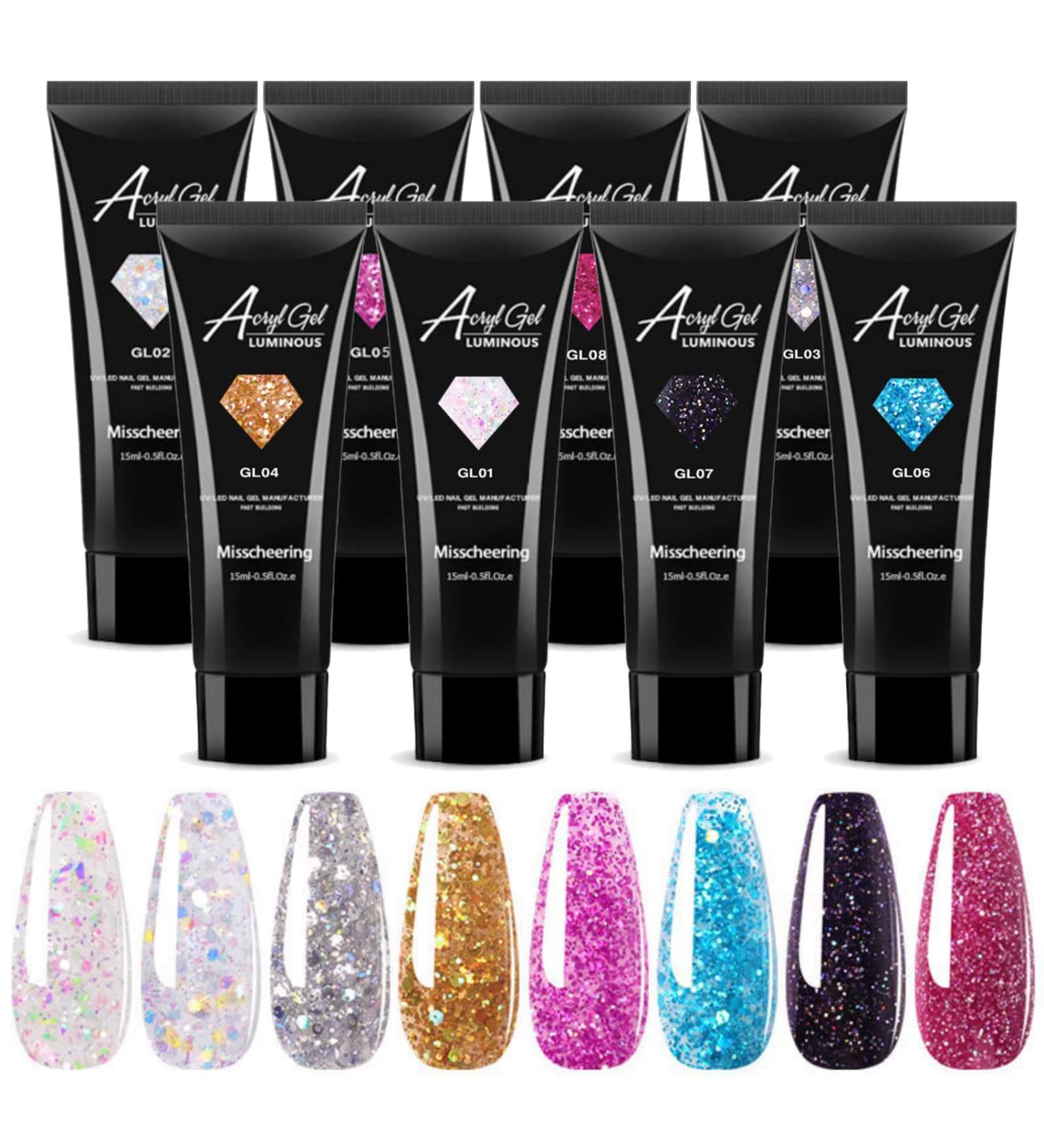 Poly Extension Gel Nail Kit 8 Colours Glitter Poly Nail Gel for Nail Strengthener & Nail Hardener 15ml Long-lasting Nail Base Builder Gel for Beginners Home DIY Salon Art Manicure Gift 8 Sparkling Colours - Buy Online on GoSupps.com