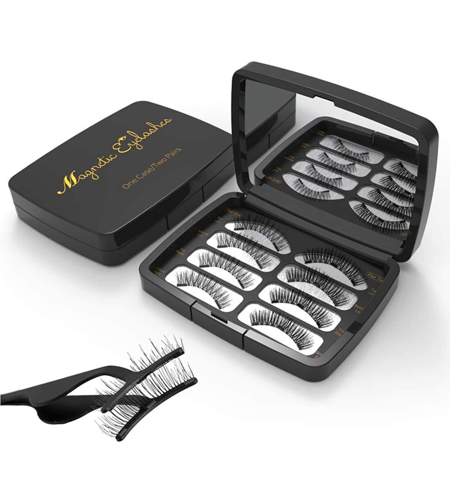Magnetic 3D Eyelashes Set - Reusable Dual Magnetic False Lashes with Pink Accessories & Storage Box | 2 Pairs 8 Pieces - Buy Online on GoSupps.com