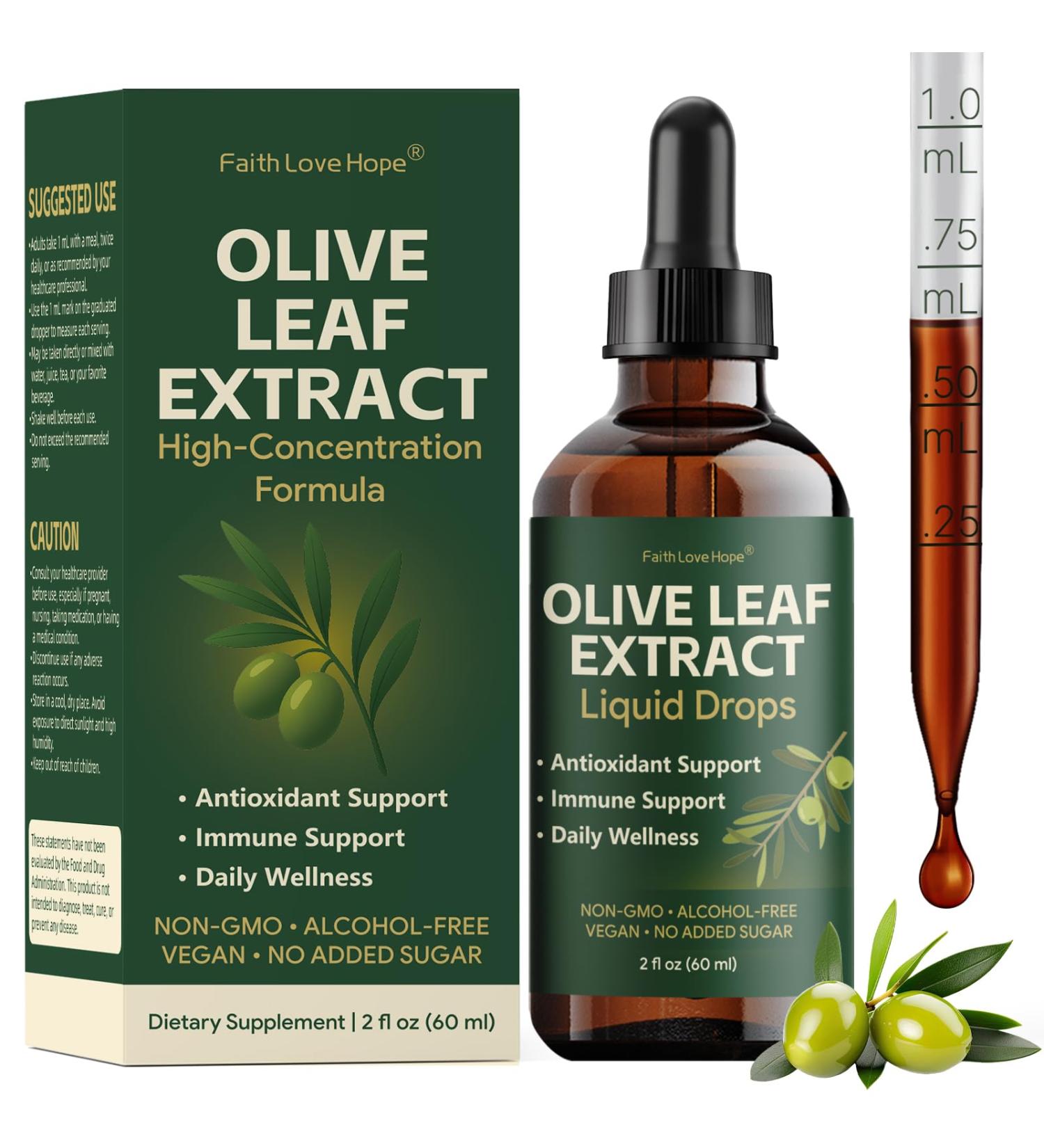Olive Leaf Extract Liquid Drops With Oleuropein & Hydroxytyrosol Immune Support Supplement for Daily Wellness Antioxidant Support Non-GMO Vegan Alcohol-Free High-Concentration Formula 2 Fl Oz - Buy Online on GoSupps.com