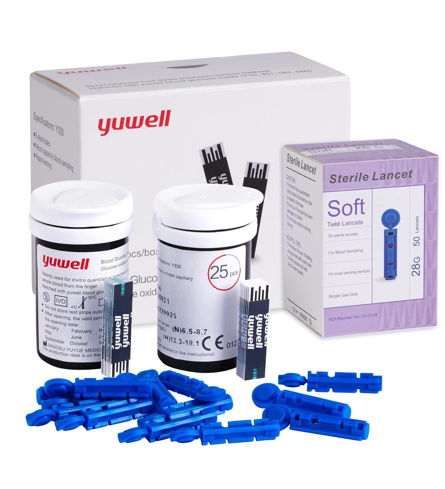 Yuwell Blood Glucose Test Strips & Lancets 50pcs (Model 582 & 710) - Diabetes Test Strips for Yuwell Glucose Meter 582 & 710 - Buy Online on GoSupps.com