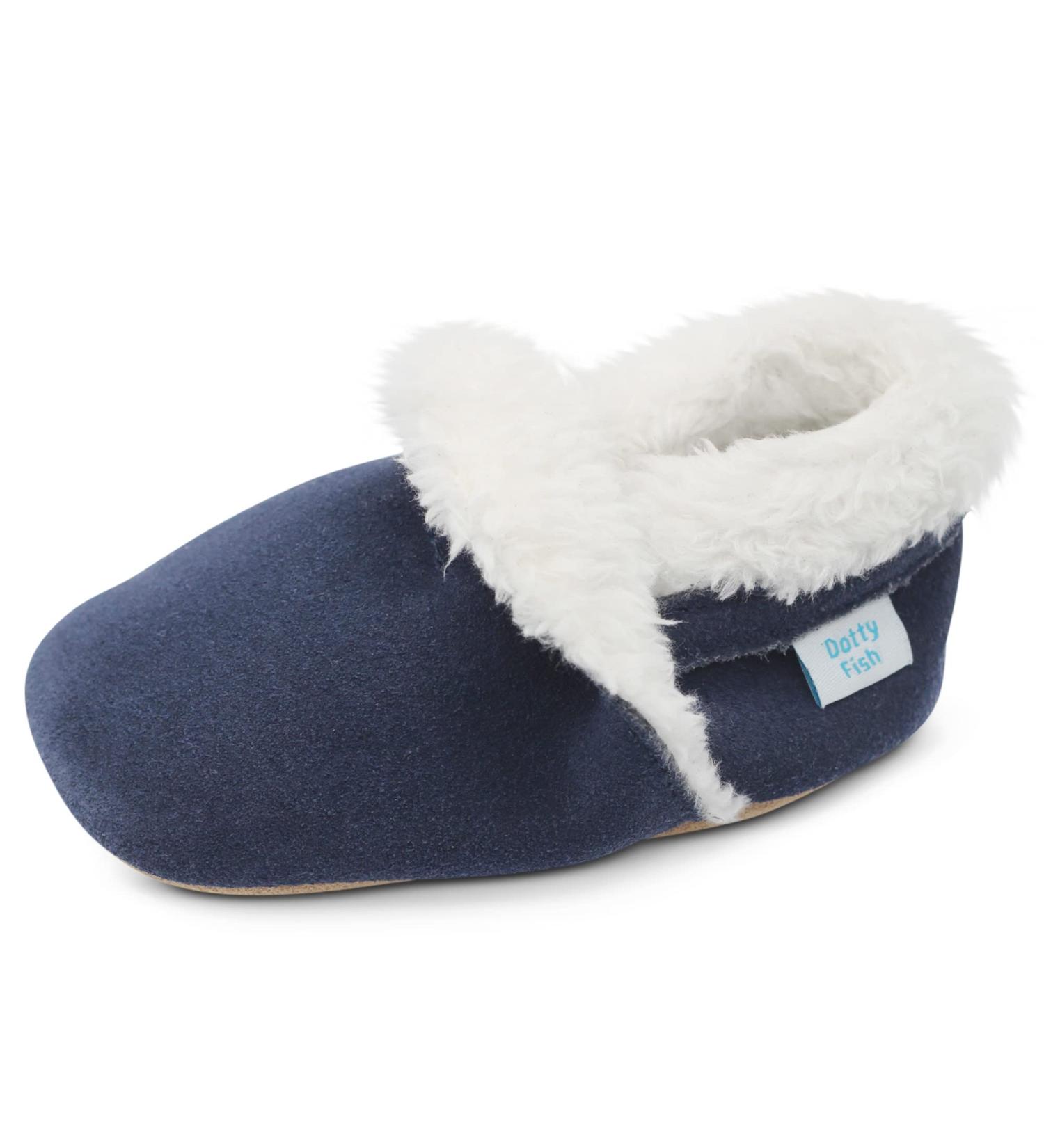 Dotty Fish Suede Baby Slippers | Warm Fleece Lined | Non-Slip Soft Sole for Boys and Girls | Navy | 2-3 Years - Buy Online on GoSupps.com