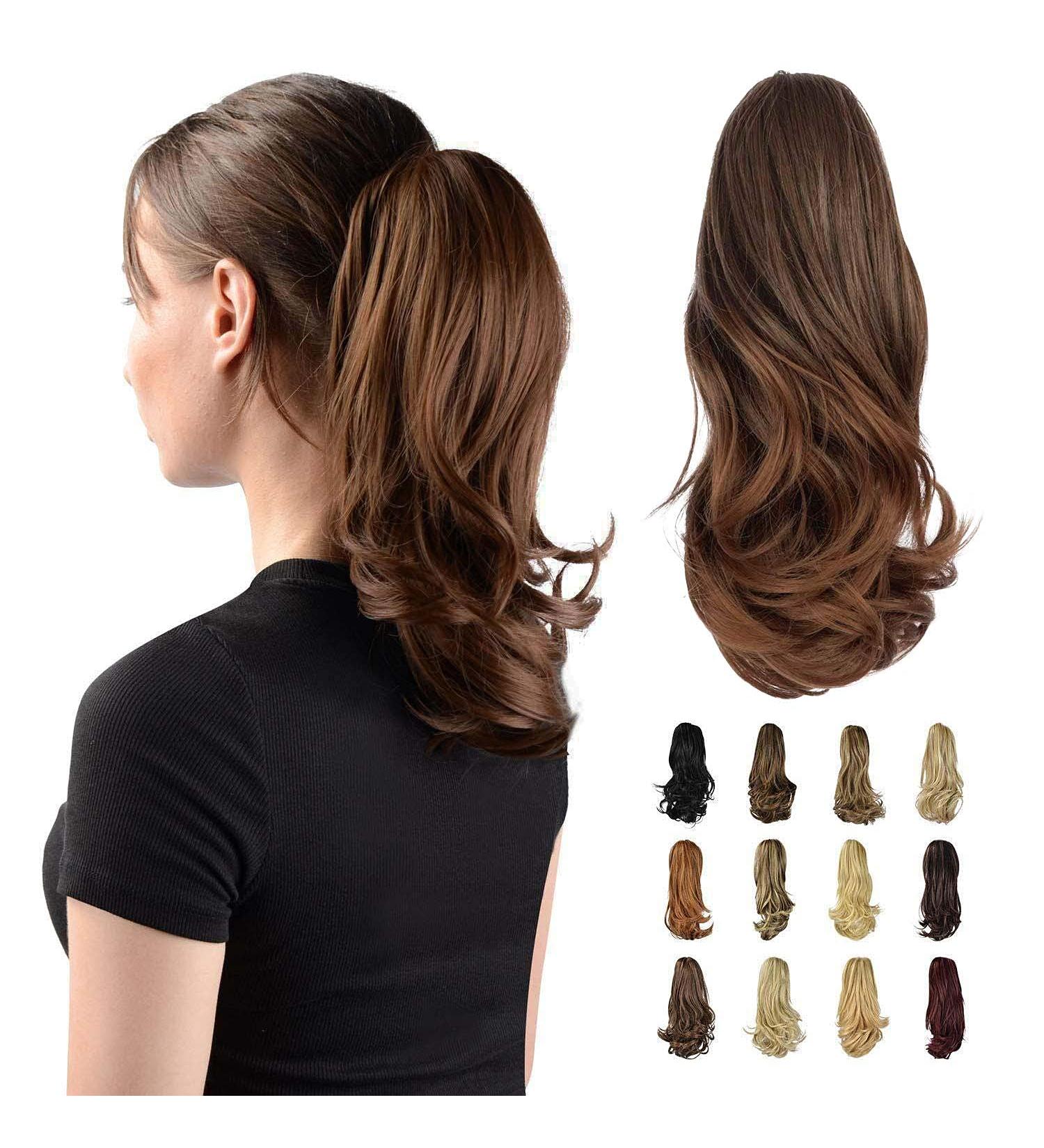 Shop Sofeiyan 33cm Long Curly Ponytail Extension - Natural Synthetic Hair Clip-In Claw for Women | Medium Brown & Bright Auburn Mix - Buy Online on GoSupps.com