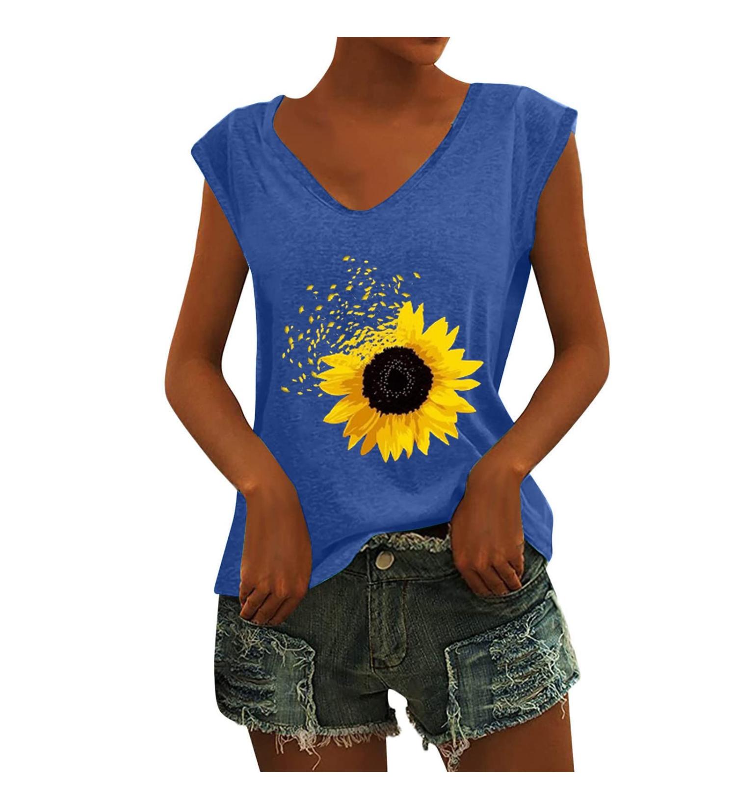 Short Sleeve T Shirts Clothing Woman T-Shirt Casual Black Clothing Top Women's Floral Pattern for Women Crop Tops Shirt Shirts Top Women's Summer Tank Top 5-blue XXL - Buy Online on GoSupps.com
