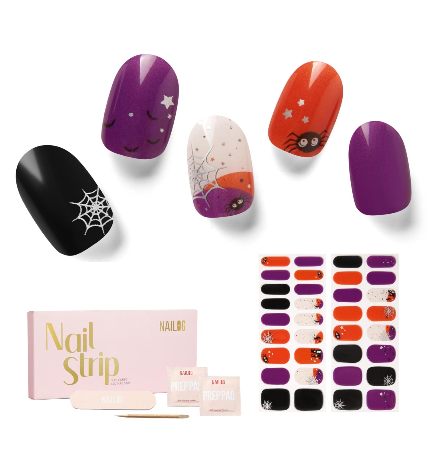 NAILOG Semi Cured Gel Nail Strips - Salon-Quality Long Lasting Nail Wraps - Dark Moon Night - 34 pcs - Buy Online on GoSupps.com
