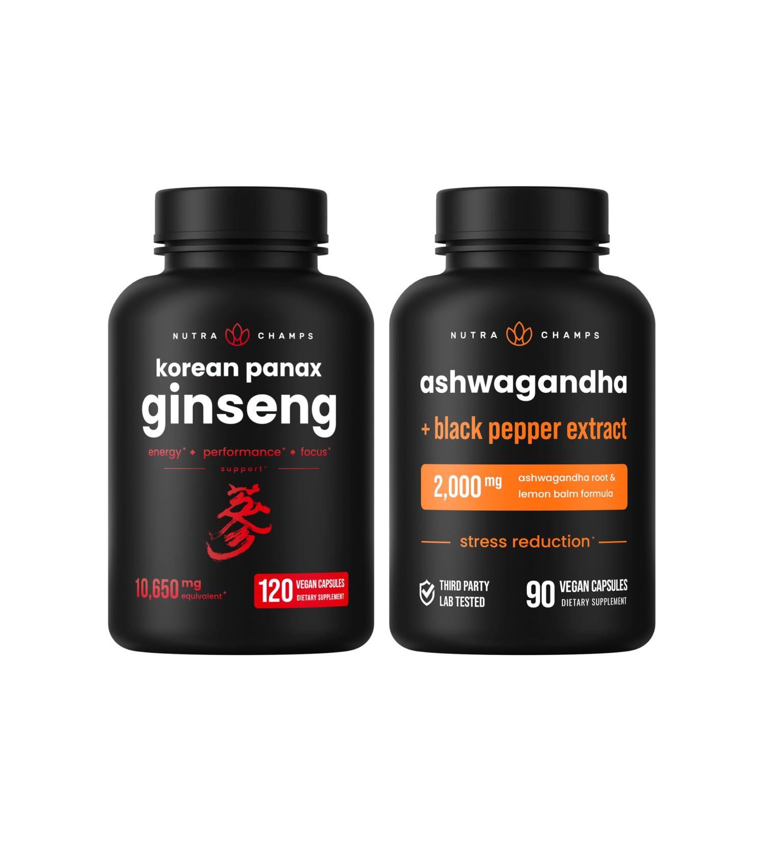 NutraChamps Korean Ginseng Capsules and Ashwagandha Capsules 2 Pack Bundle - Buy Online on GoSupps.com
