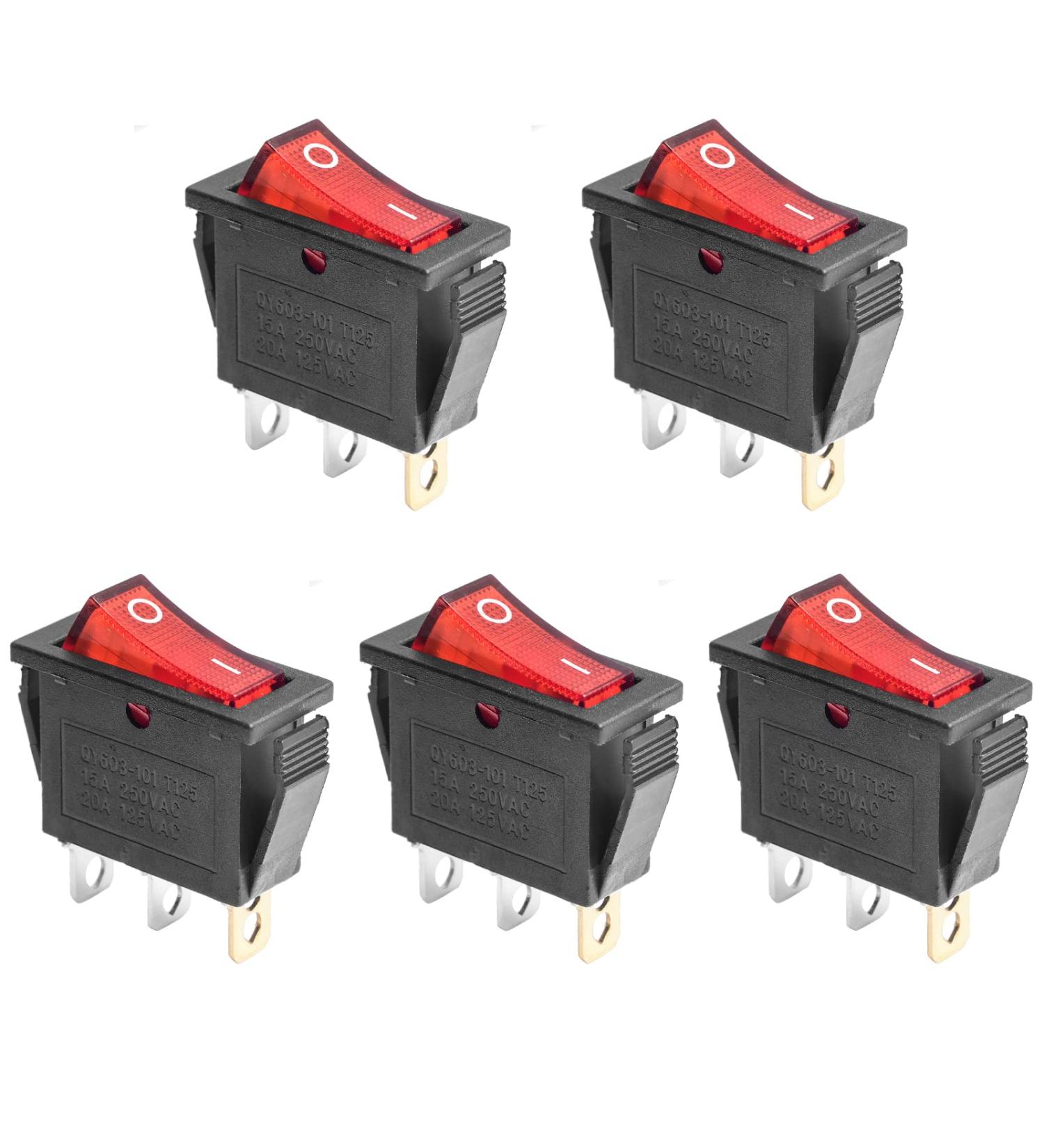 5Pcs Red Illuminated LED On/Off Toggle Switch Snap by QTEATAK - 3 Pin Mini Boat Rocker Switch for Car Boat - Buy Online on GoSupps.com