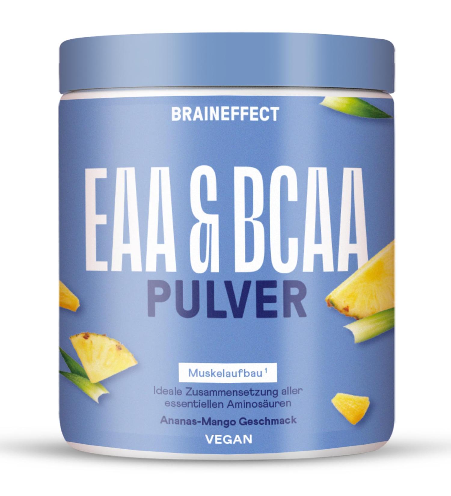 Buy Braineffect EAAs & BCAAs - All 11 Amino Acids Sugar-Free with Stevia Thyroid Support Inulin for Absorption - 270g Mango Ananas Flavor - Buy Online on GoSupps.com