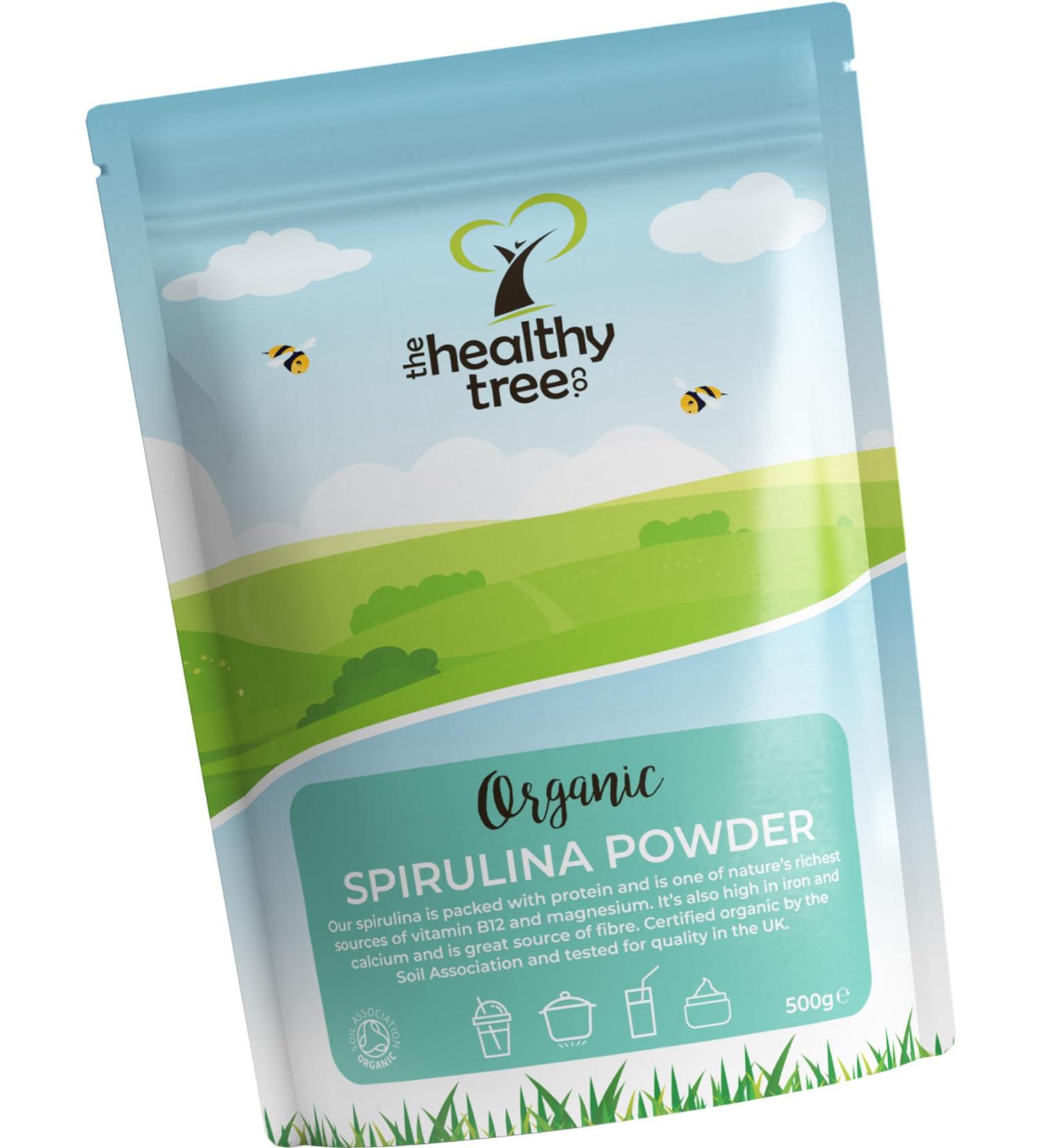 Certified Organic Spirulina Powder (500g) for Vegan Juices & Smoothies - High in Vitamin B12, Magnesium, Protein, Iron, & Calcium - by TheHealthyTree Company - Buy Online on GoSupps.com
