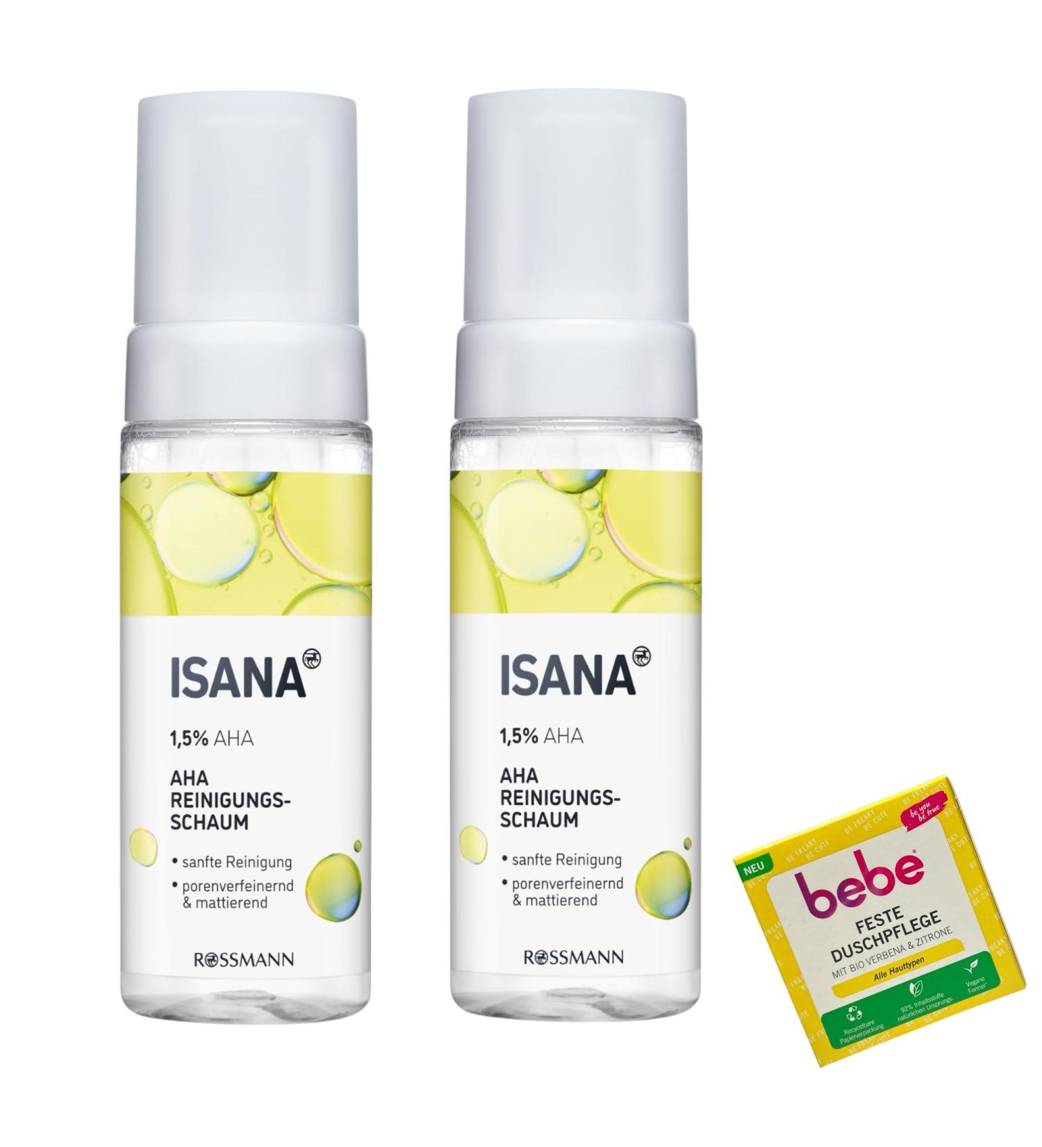 ISANA MED 2 ISANA AHA Cleansing Foams | Refines pores and mattifies | 1.5% AHA | 2 x 165 ml (330 ml) | 1 x Baby Firming Shower Gel