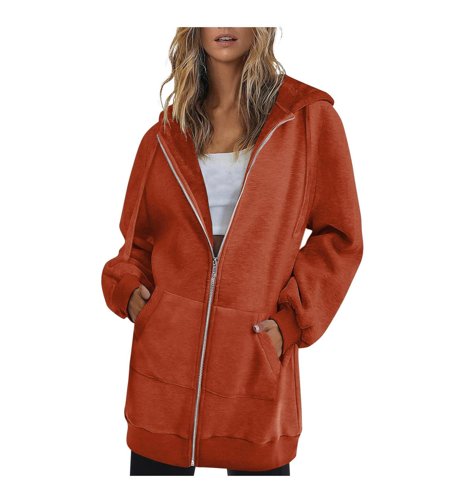 Yihaojia Womens Zip Up Hoodies Mid Length Hooded Sweatshirt Coat for Fall Lightweight Tunic Sweatshirt with Pockets Orange#51 Large - Buy Online on GoSupps.com