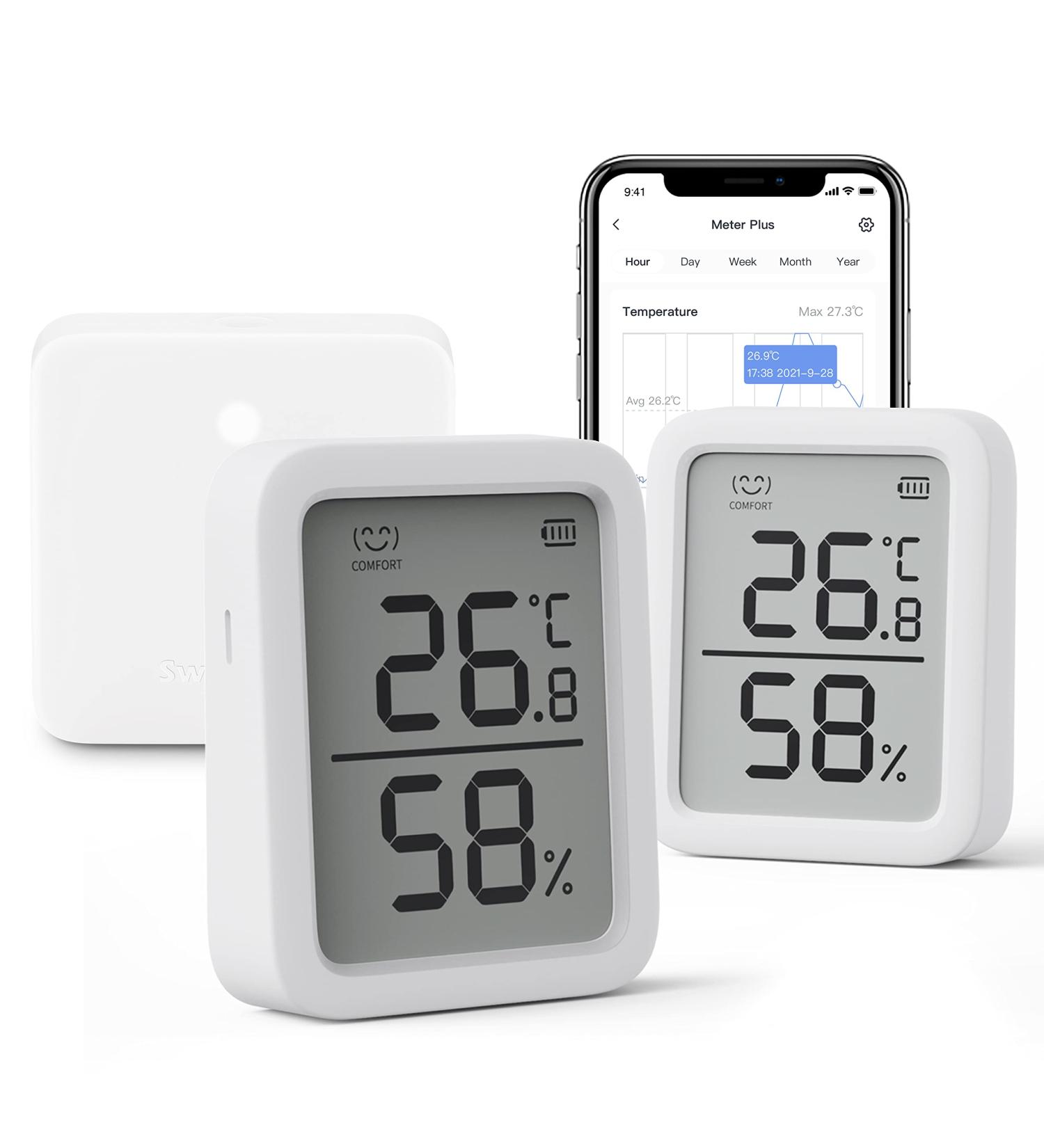 SwitchBot WLAN Thermometer Hygrometer Set - 2 Pieces & Hub Mini | Bluetooth Digital Temperature & Moisture Sensor with App & Data Storage - Buy Online on GoSupps.com