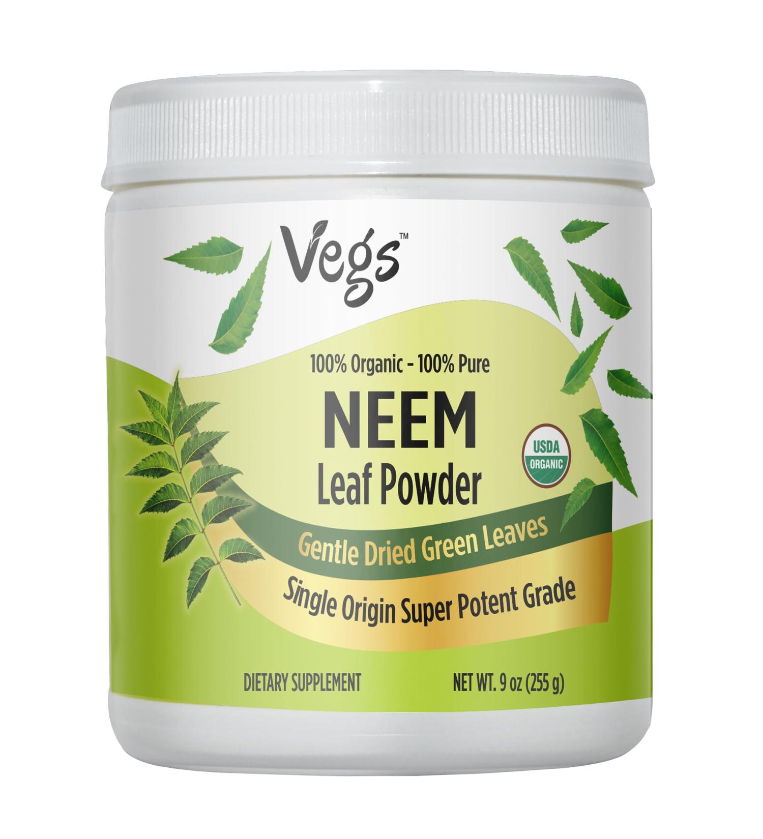 Vegs Organic Neem Leaf Powder - Freeze Dried True Green Neem Leaves Powder - Supports Hair Growth Skin & Gut Health Cleansing Immunity - 9 oz - Buy Online on GoSupps.com