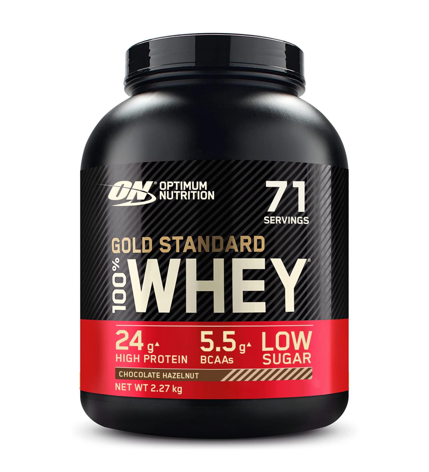 Optimum Nutrition Gold Standard 100% Whey Protein Powder - Chocolate Hazelnut Flavor 2.27kg (71 Servings) | Muscle Building & Recovery with Glutamine and BCAAs - Buy Online on GoSupps.com