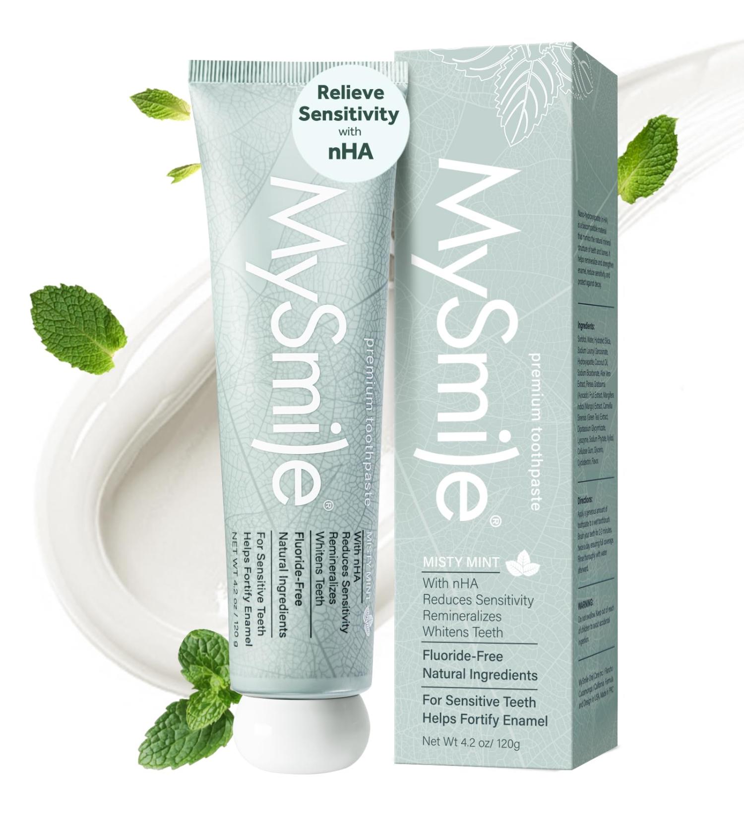 MySmile Fluoride Free Nano Hydroxyapatite Toothpaste for Sensitive Teeth Strengthens Enamel Remineralizes & Whitens Teeth Freshens Breath for Adults SLS Free Natural Misty Mint 4.2 oz 4.2 Ounce (Pack of 1) - Buy Online on GoSupps.com