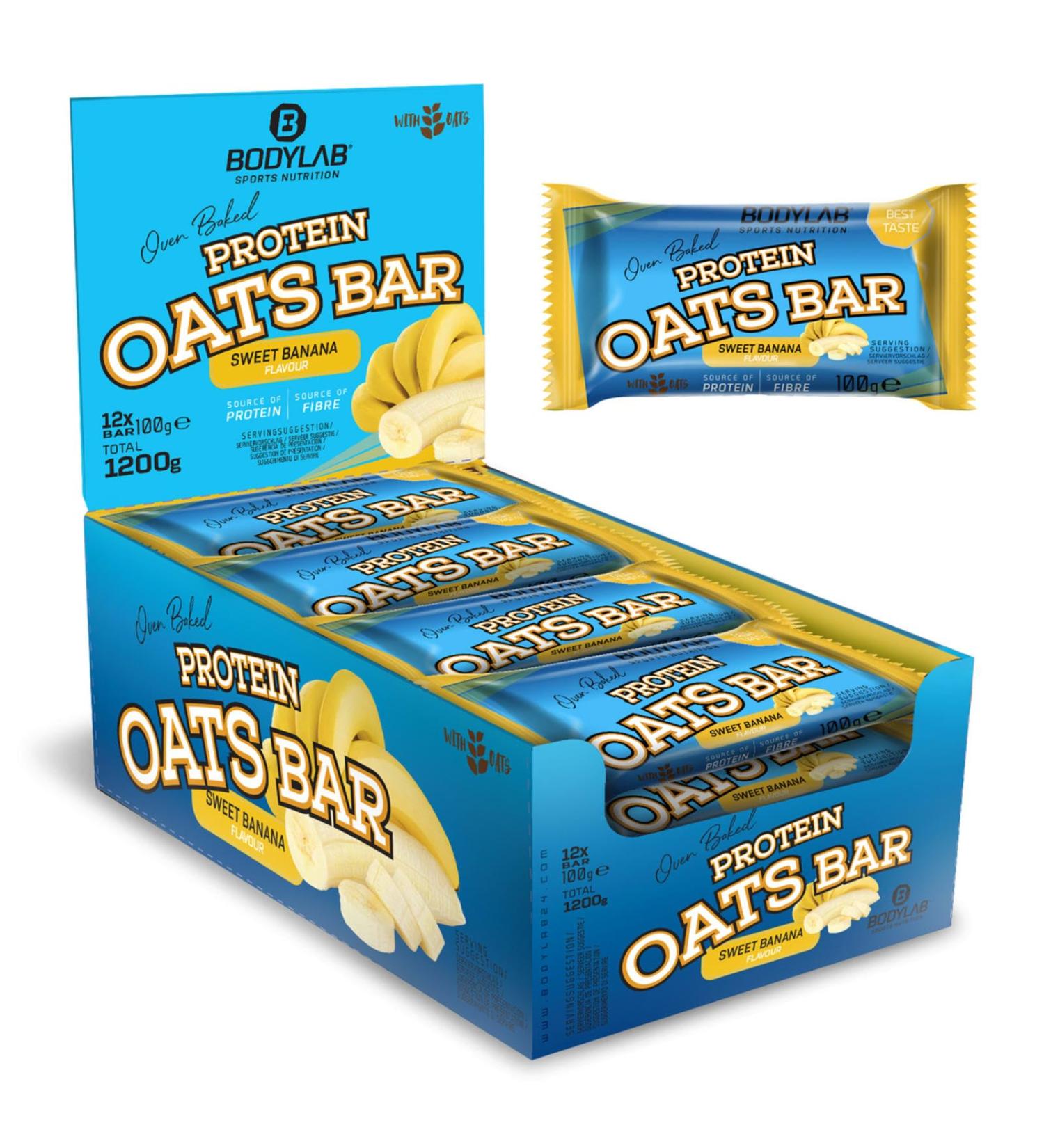 BODYLAB24 Protein Oats Bar Banana - 12 x 100g | Energy Bar with 50g Carbs & 15g Protein | Perfect for Pre/Post Workout Snacks - Buy Online on GoSupps.com